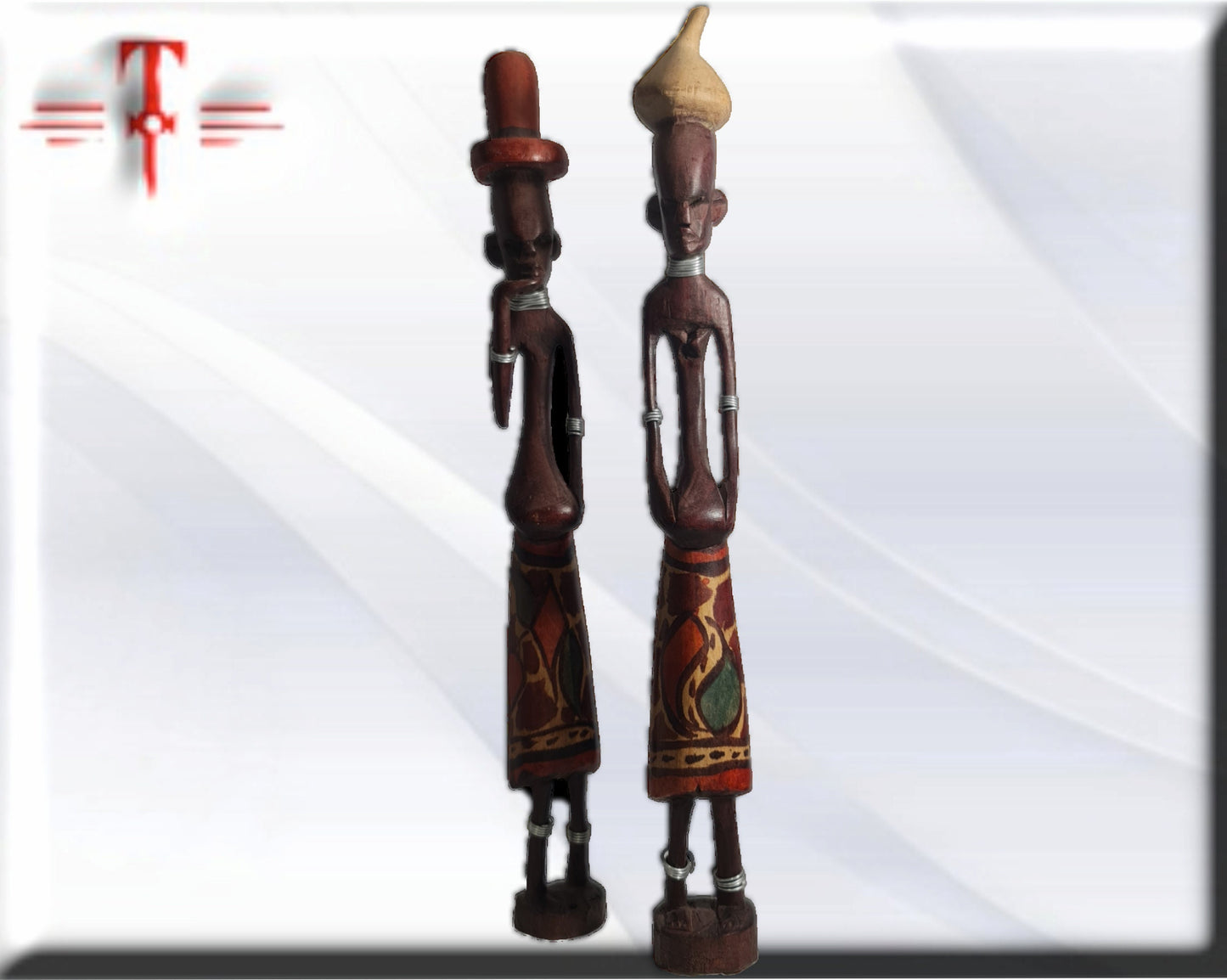 Pareja estatuas hombres africanos , arte tribal africano hecho a mano