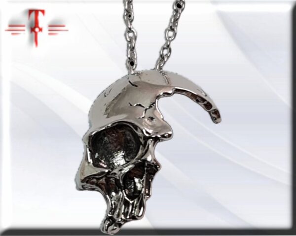 Colgante cráneo roto La joyería de acero inoxidable es reconocida por su larga duración y resistencia.