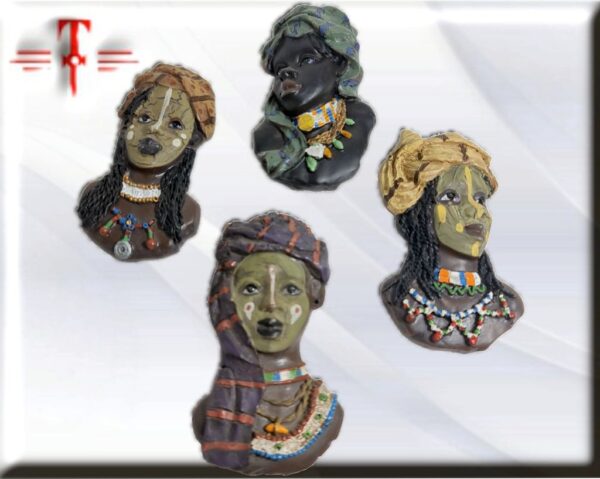 Pack 4 mascaras estatuillas magnéticas de mujeres africanas