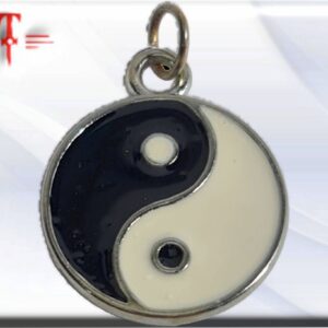 Colgante yin yang tamaño: 15 mm material : metal El yin y el yang son dos conceptos del taoísmo, que son usados para representar o referirse a la dualidad que esta filosofía atribuye a todo lo existente en el universo. Describe las dos fuerzas fundamentales opuestas y complementarias, que se encuentran en todas las cosas.