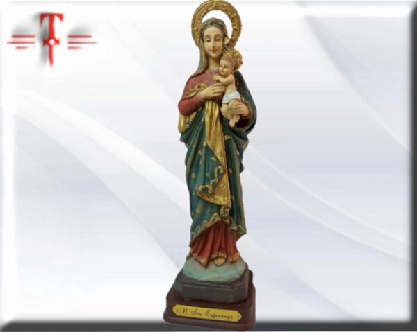 Figura estatua Virgen de la Esperanza Santos y Vírgenes católicos Religiosos Material : resina Medidas: 24cm / 9.44 Inch Peso: 295 Gr. Material : resina Medidas: 15cm / 5.90 Inch Peso: 127 Gr.