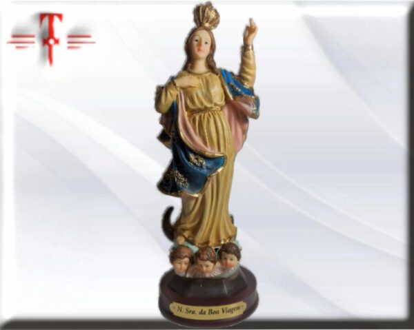 Figura estatua Nuestra señora del Buen Viaje , Máxima Calidad Europea . Material : resina Medidas: 22.5cm / 8.85 Inch Peso: 268 Gr.