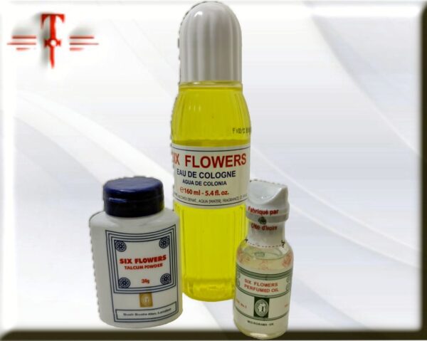 Pack six Flowers perfumed oil, colonia + talco