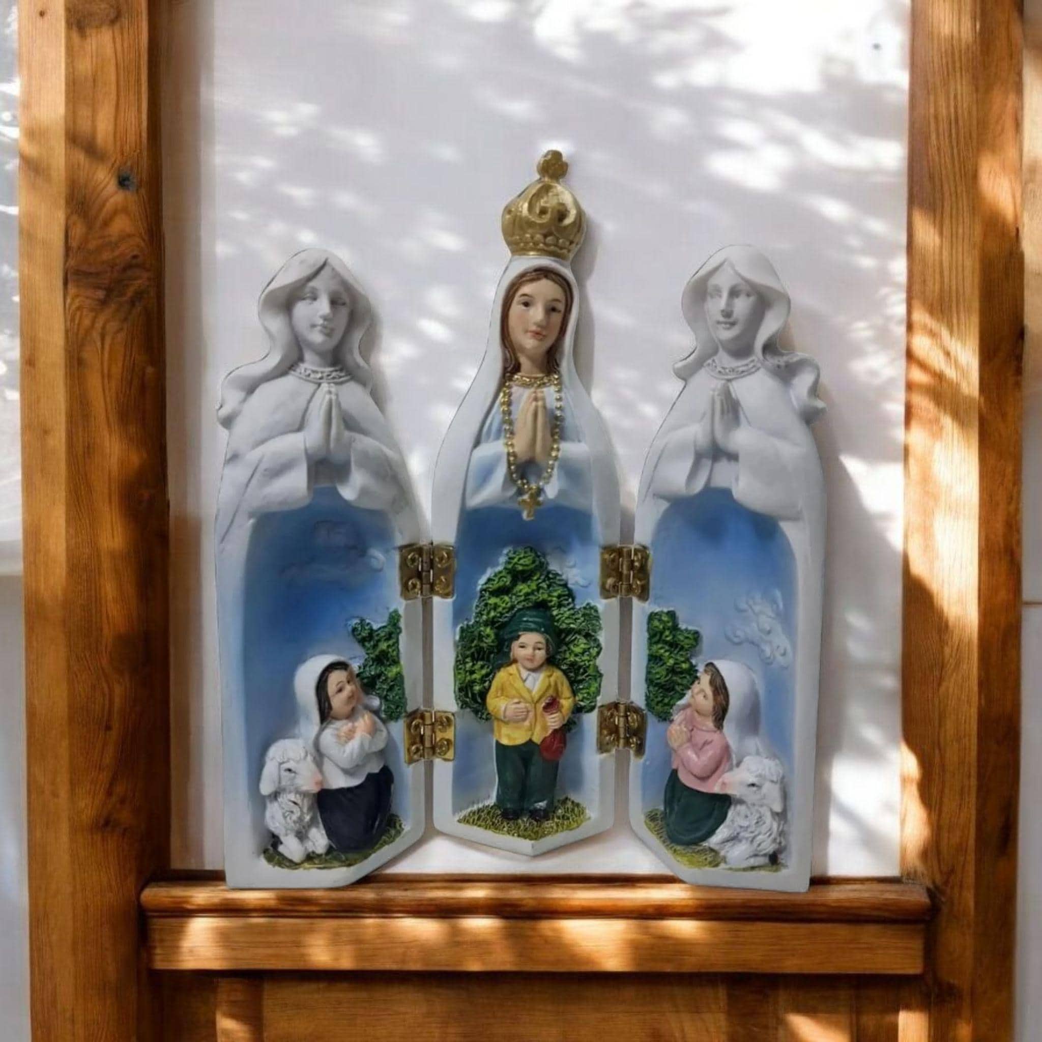 Tríptico Fátima con pastores , Santos y Vírgenes católicos , productos Religiosos