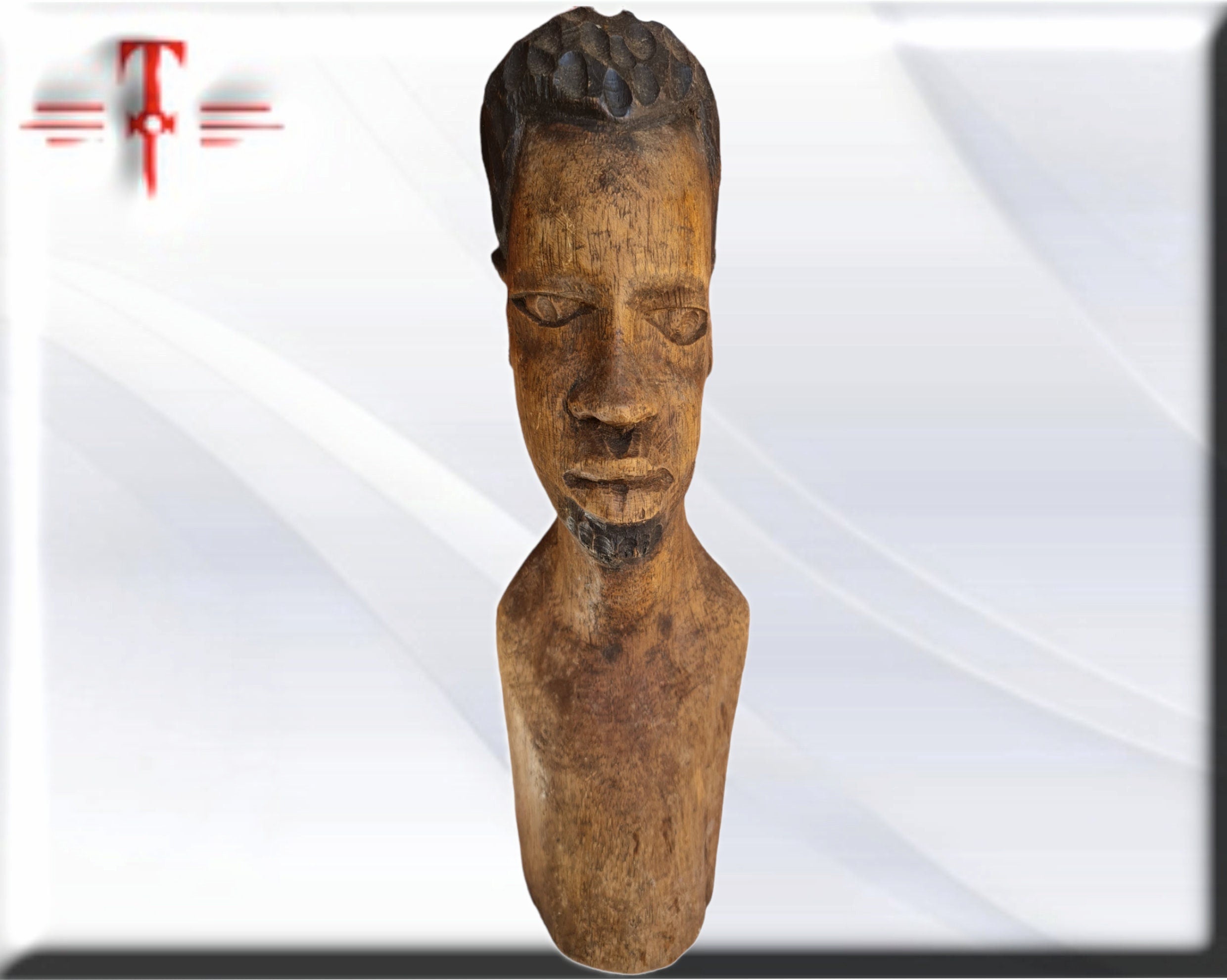 Busto de Hombre Africano de Malí en Madera Tallada (Siglo XX) - Imagen 4