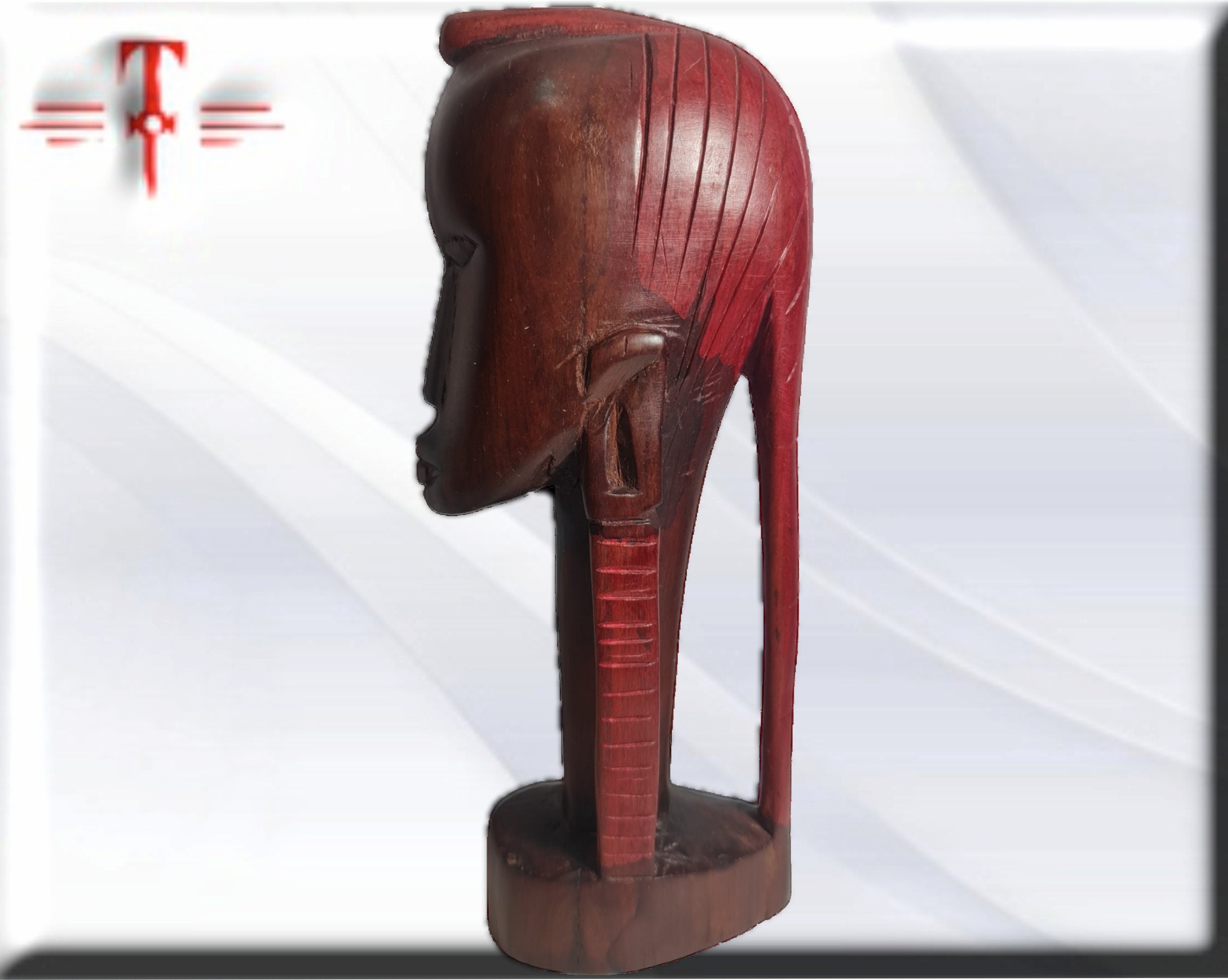 Busto de Guerrera Africana en Madera Tallada - Arte Tribal de Malí - Imagen 4