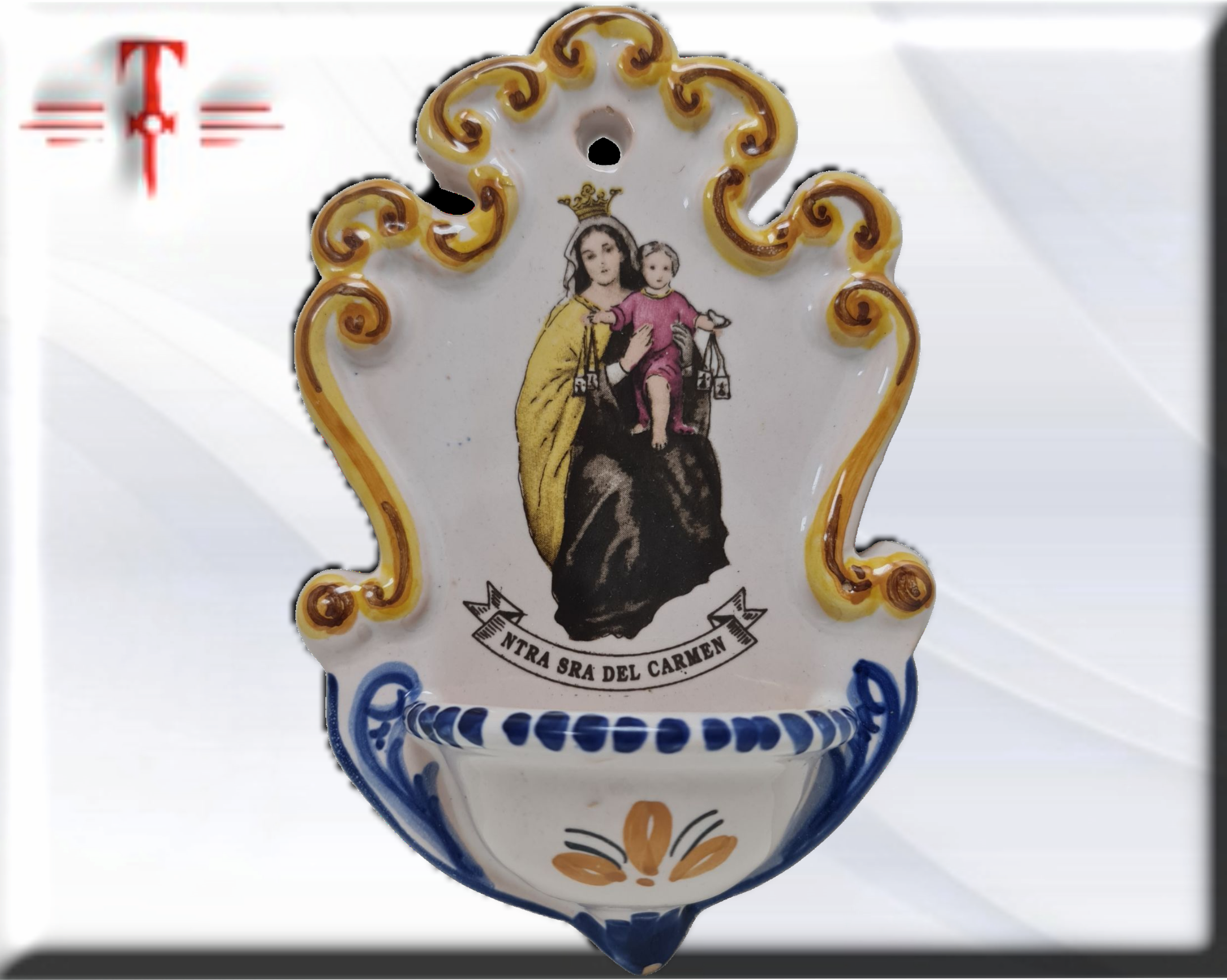 Pila de agua bendita , Virgen del Carmen . Virgenes y santos catolicos - Imagen 4