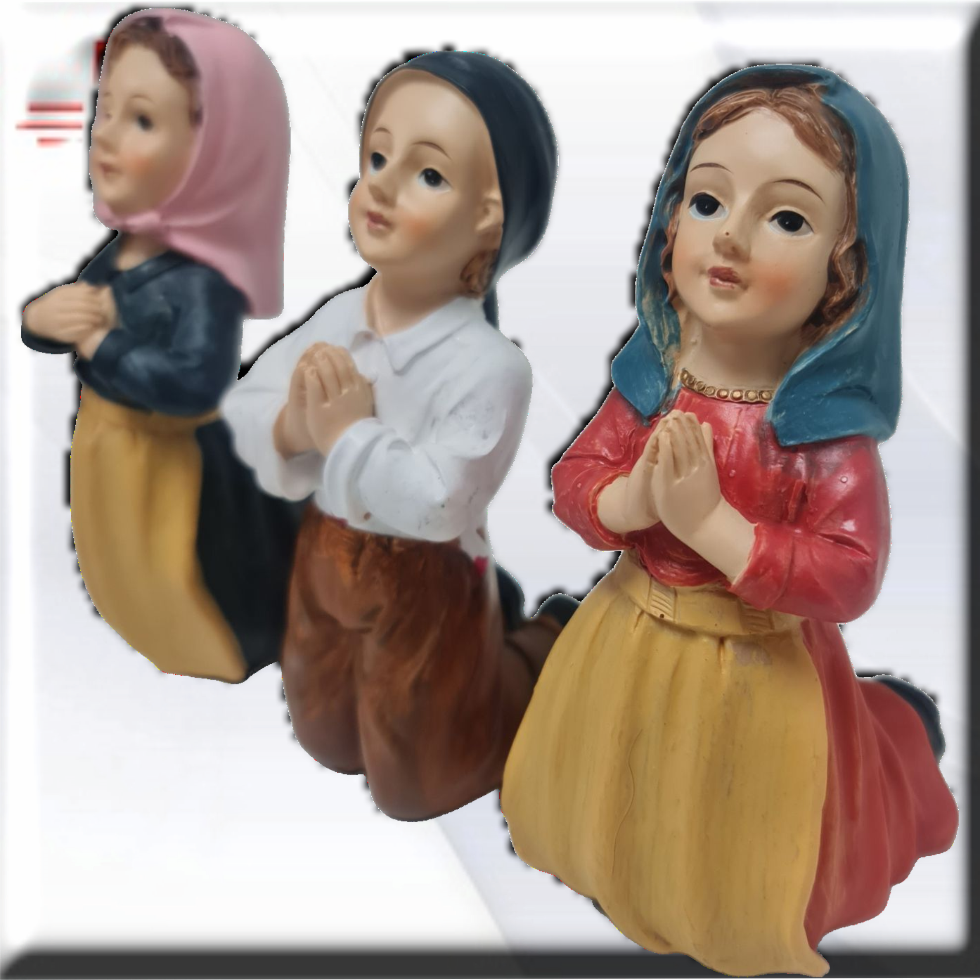 Los tres pastorcitos de Fátima de rodillas , Santos y Vírgenes católicos , productos Religiosos - Imagen 3