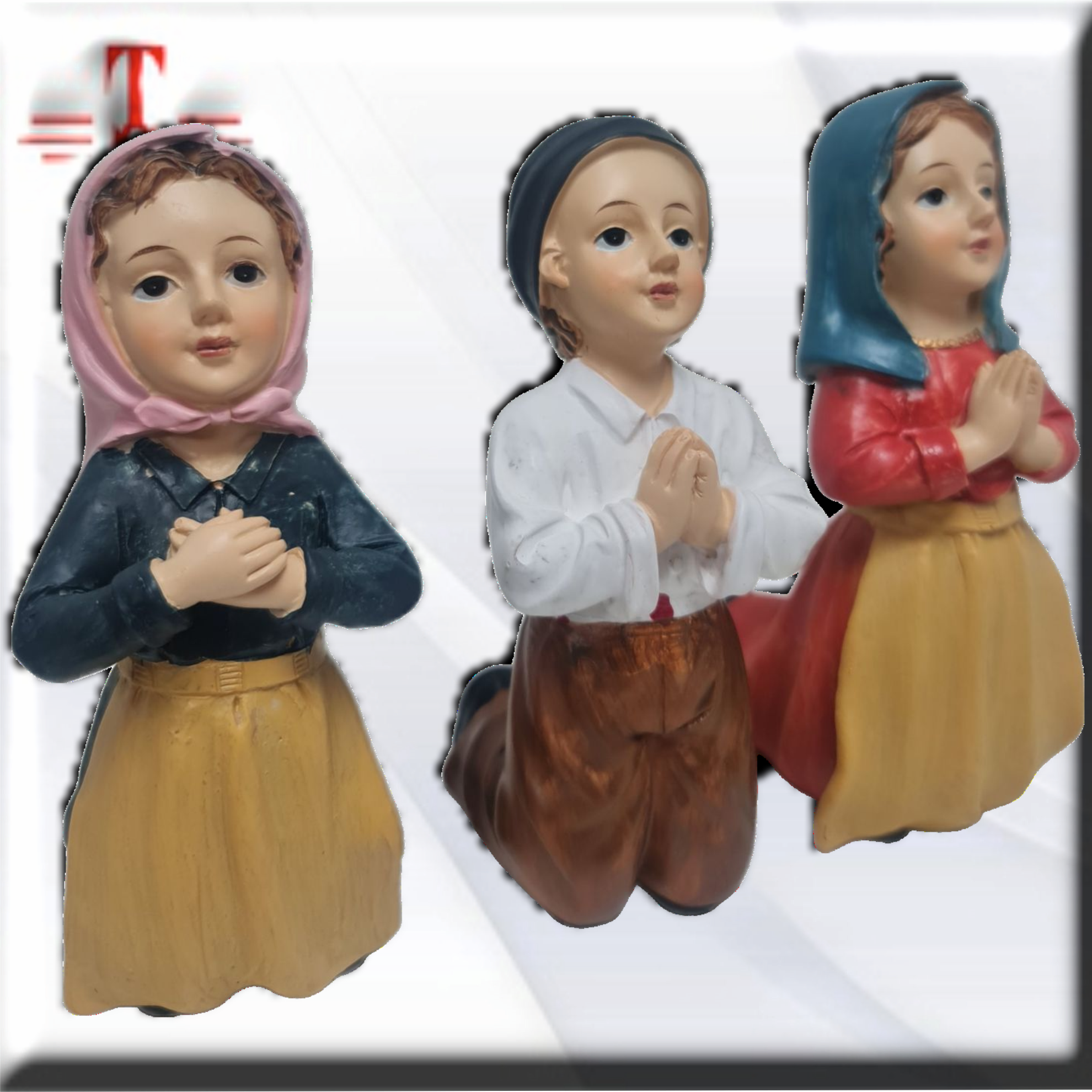 Los tres pastorcitos de Fátima de rodillas , Santos y Vírgenes católicos , productos Religiosos - Imagen 4
