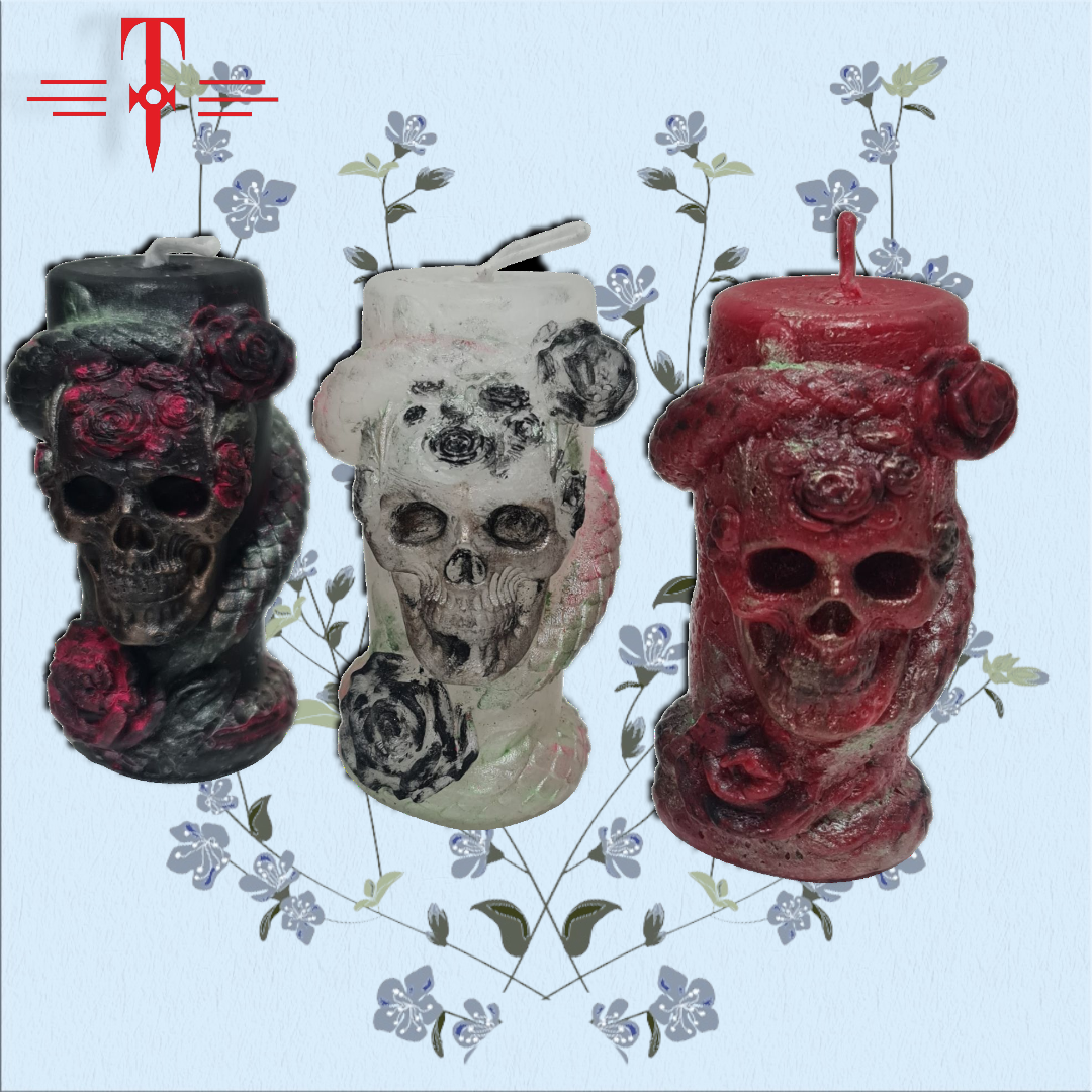 Vela calavera con rosa