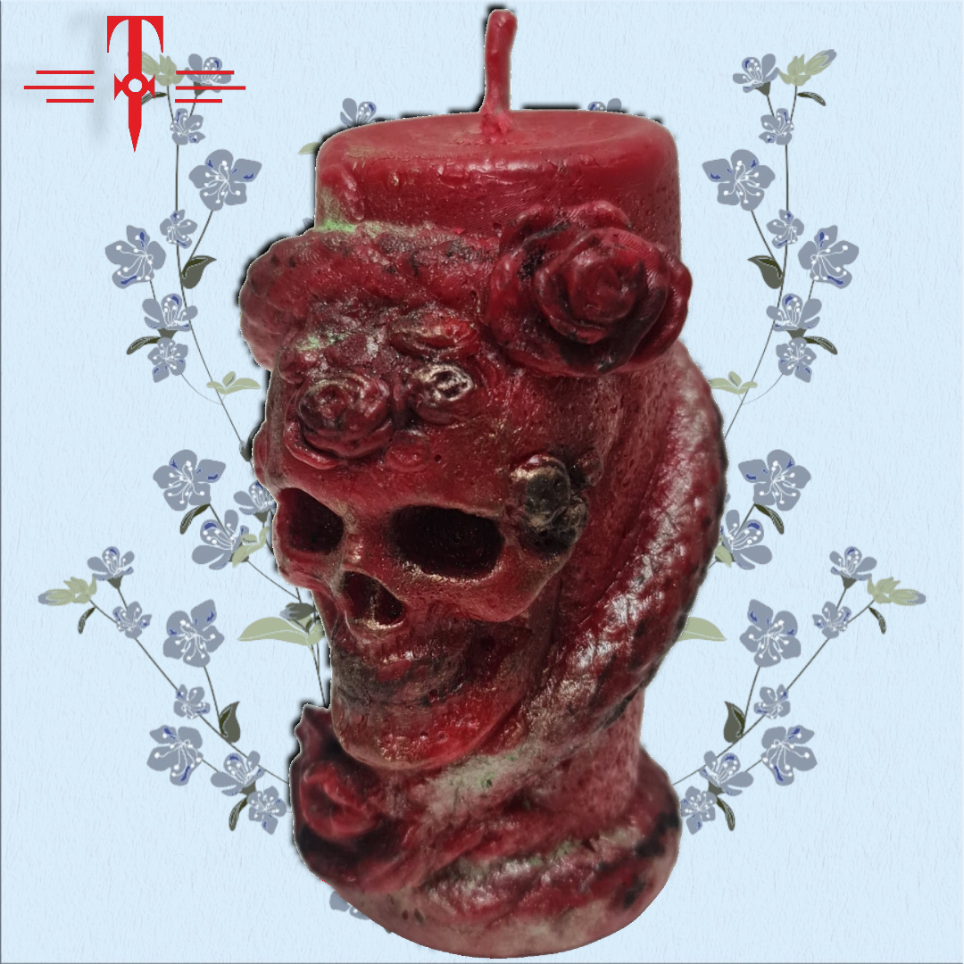 Vela calavera con rosa - Imagen 3