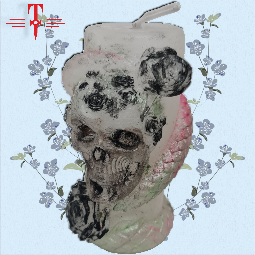 Vela calavera con rosa - Imagen 4