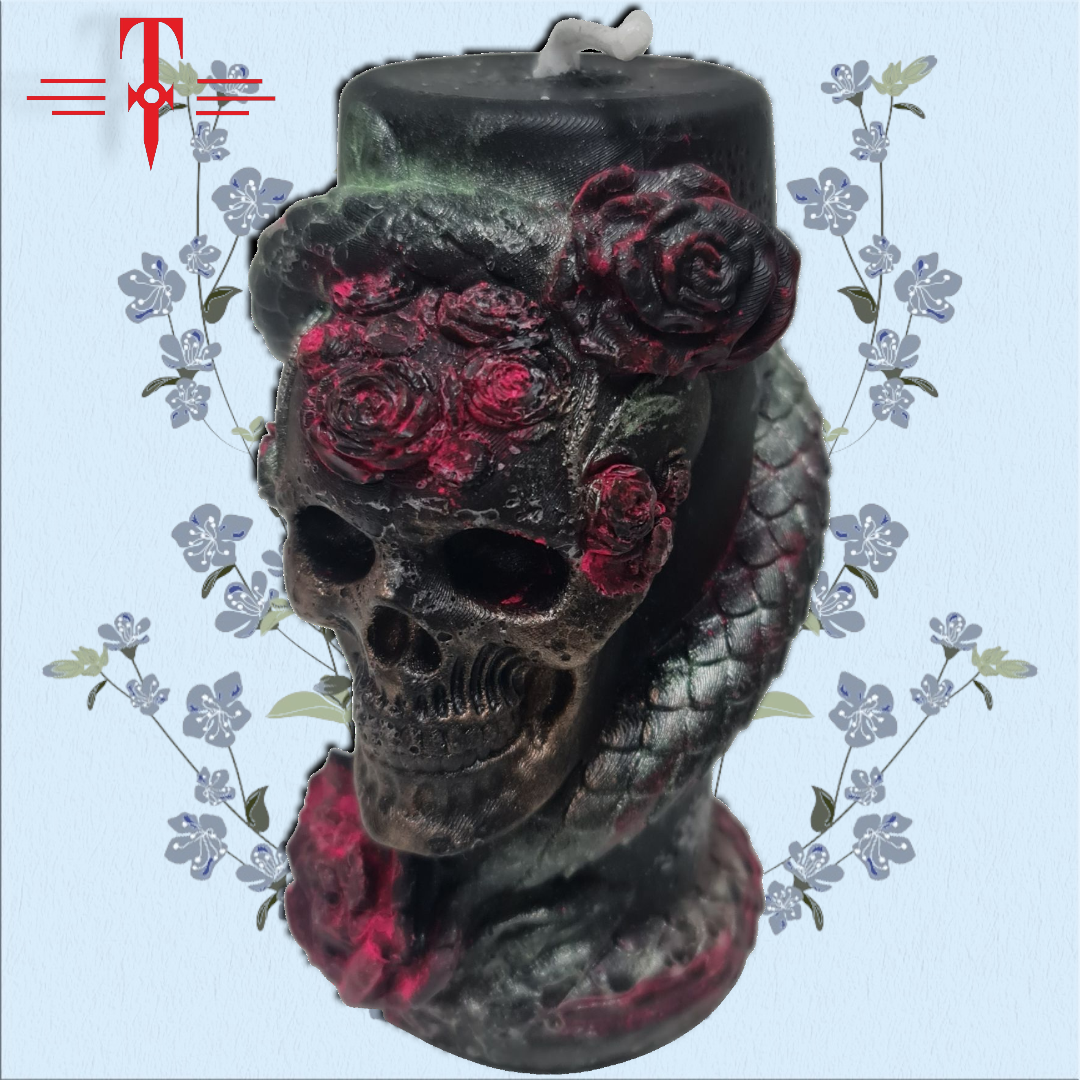 Vela calavera con rosa - Imagen 2