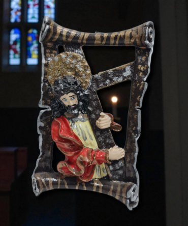 colgador de Jesus con cruz , virgenes y santos catolicos