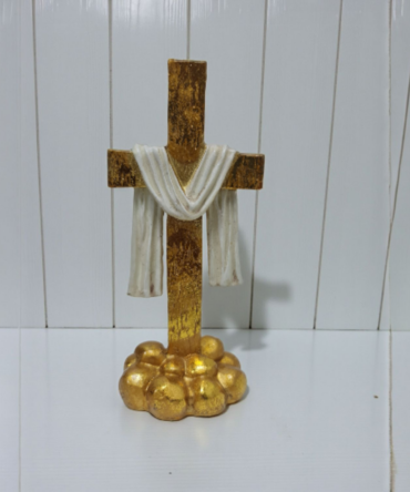 Cruz dorada en peana 14cm  . virgenes y santos catolicos , productos religiosos