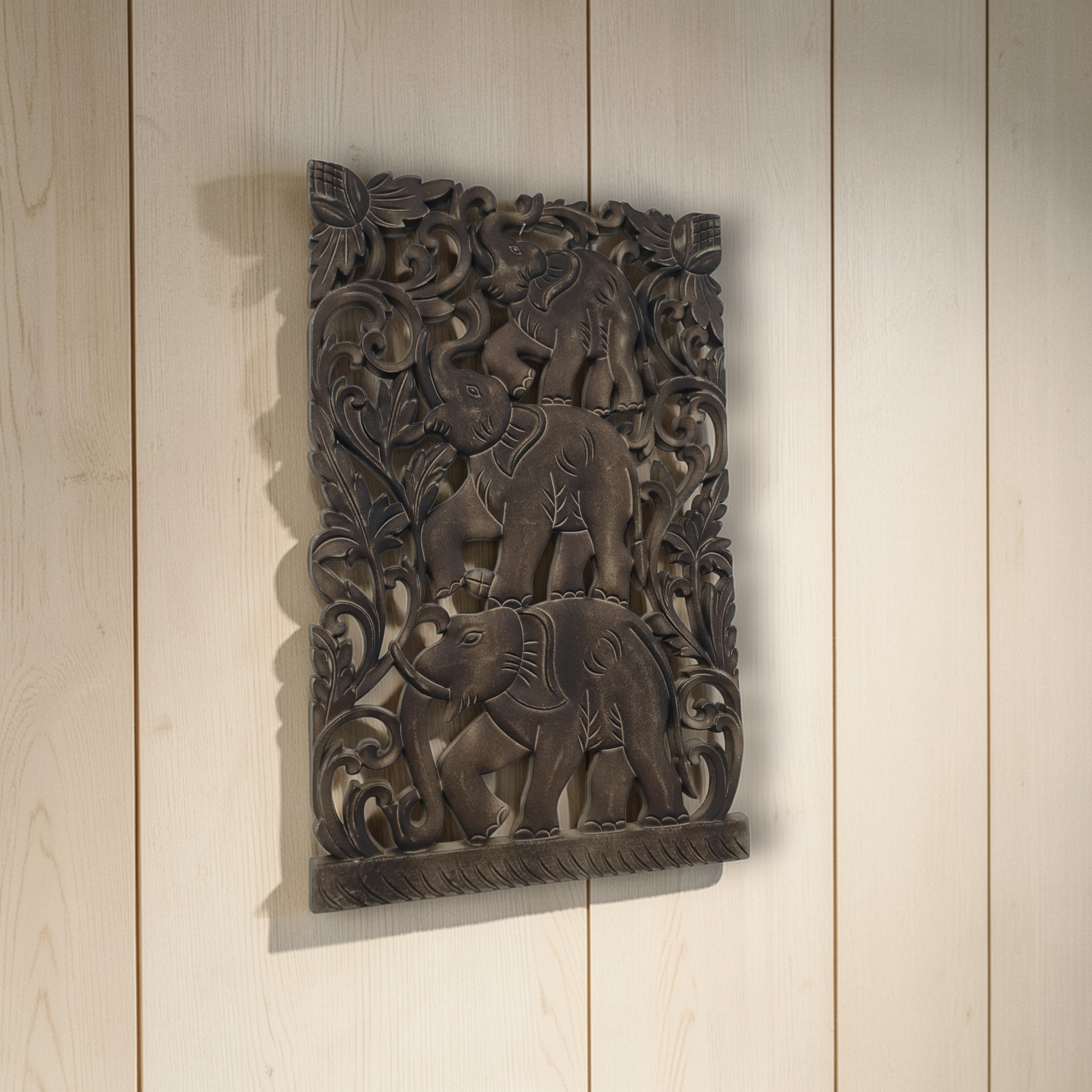Talla para pared familia elefantes madera