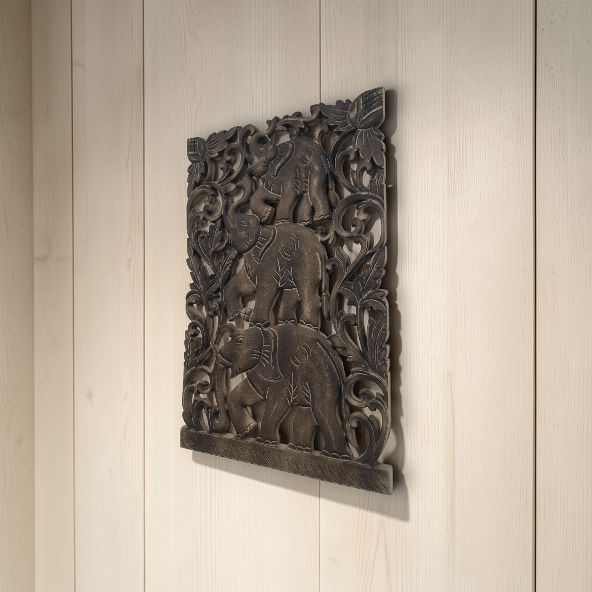 Talla para pared familia elefantes madera - Imagen 2