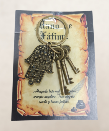 LLavero Mano Fátima con llaves en bronce antiguo