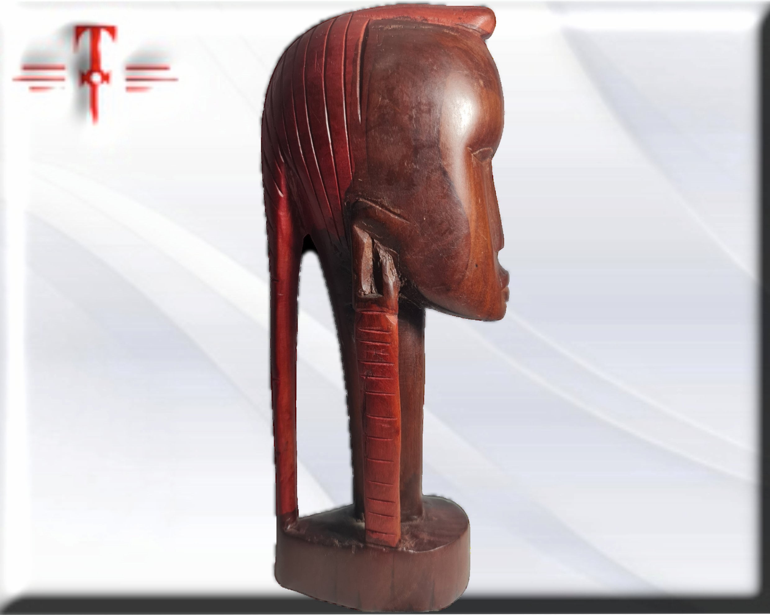 Busto de Guerrera Africana en Madera Tallada - Arte Tribal de Malí - Imagen 2