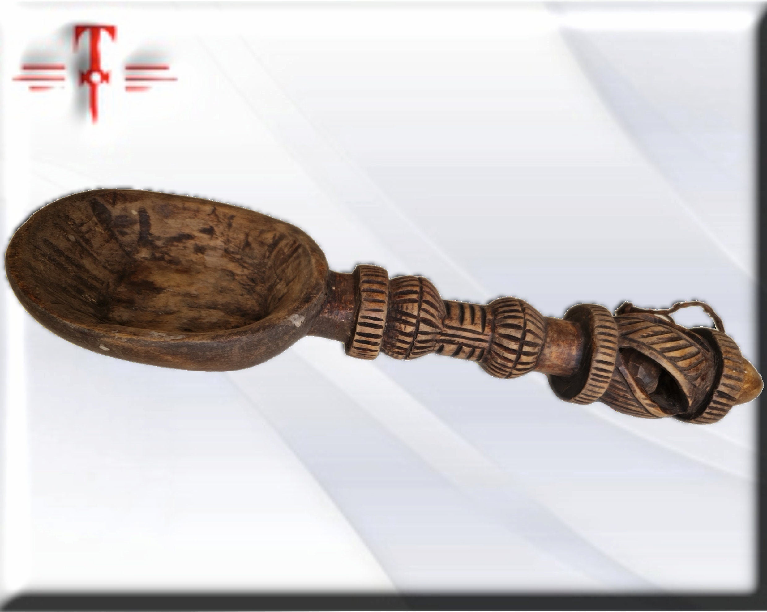 Arte Africano Cuchara grande tallada madera , arte Africano , Galería de arte , hecho a mano - Imagen 4