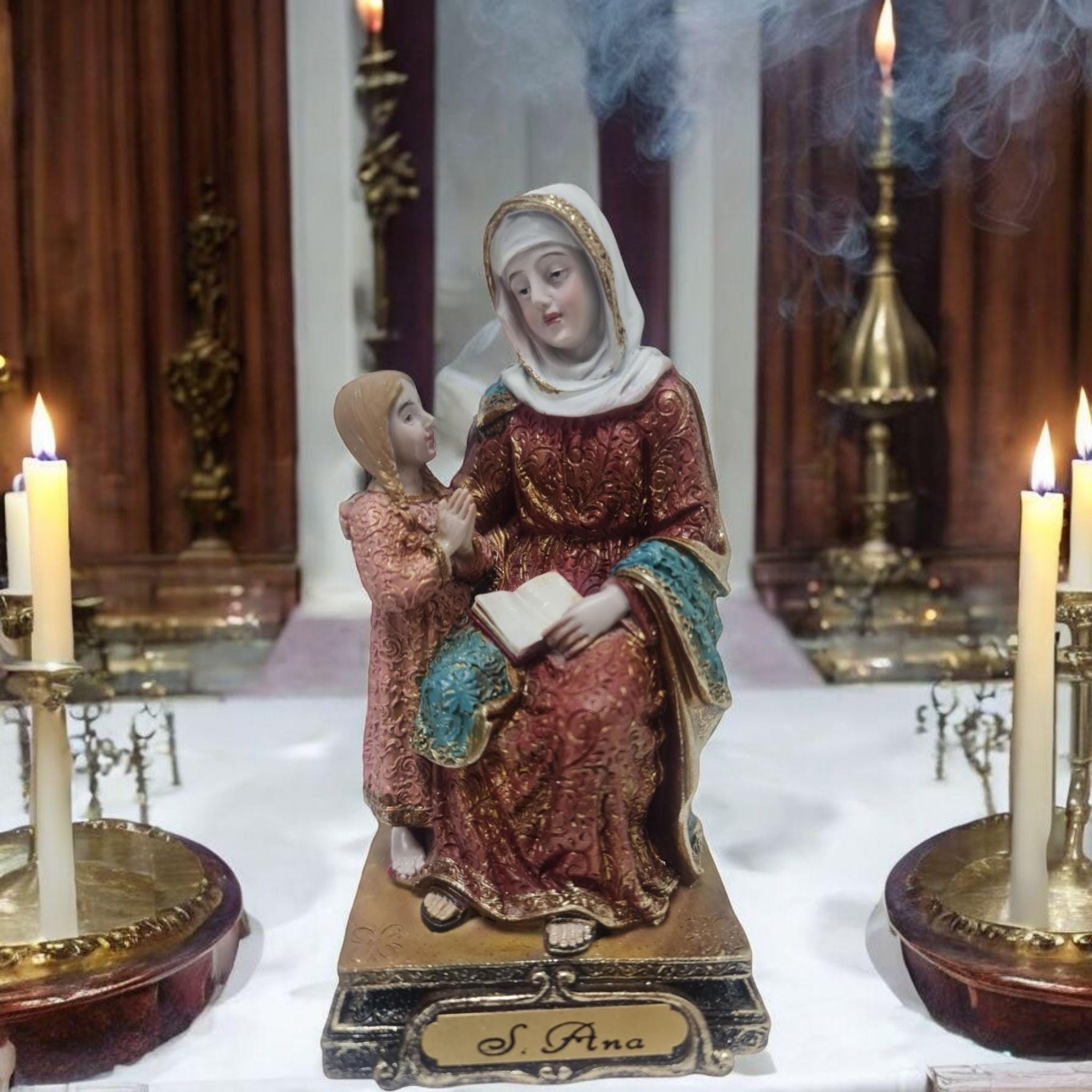 Figura Religiosa de Santa Ana Sentada en Resina Fina