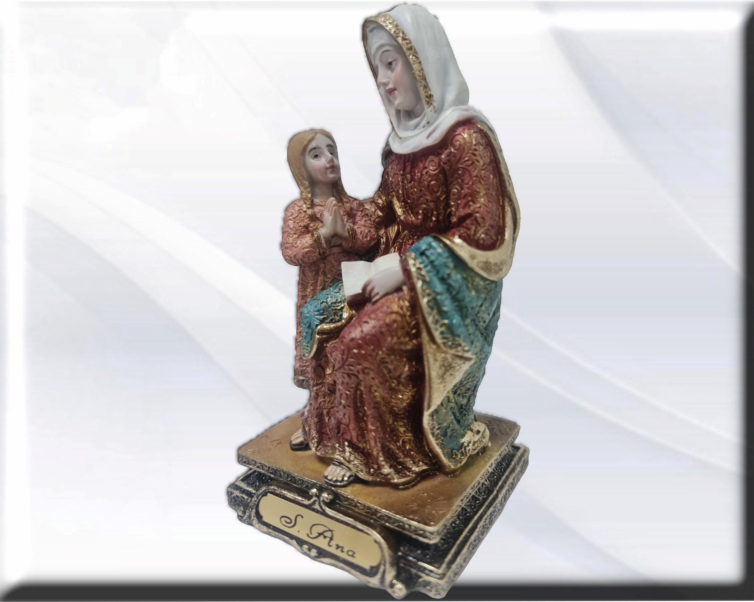 Figura Religiosa de Santa Ana Sentada en Resina Fina - Imagen 3