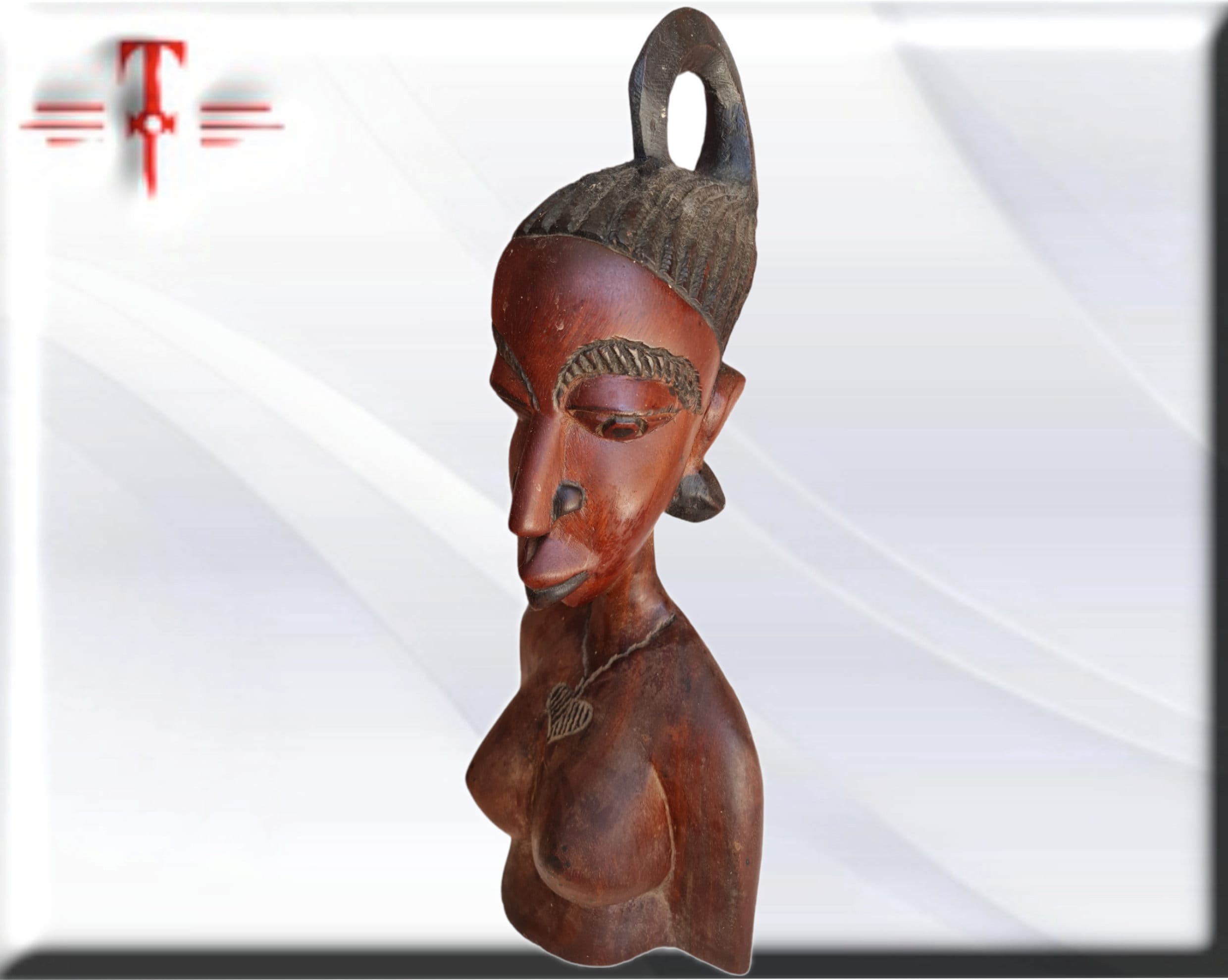 Escultura Busto de Mujer Africana (Mali) – Gran Formato del Siglo XX (51 cm / 5.1 kg) - Imagen 2