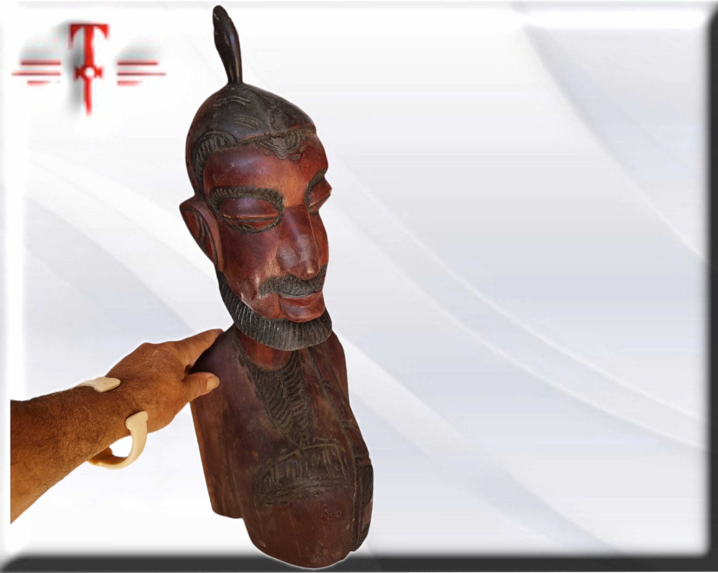 Escultura Busto de Hombre Africano (Mali) – Gran Formato del Siglo XX (54 cm / 5.7 kg) - Imagen 2