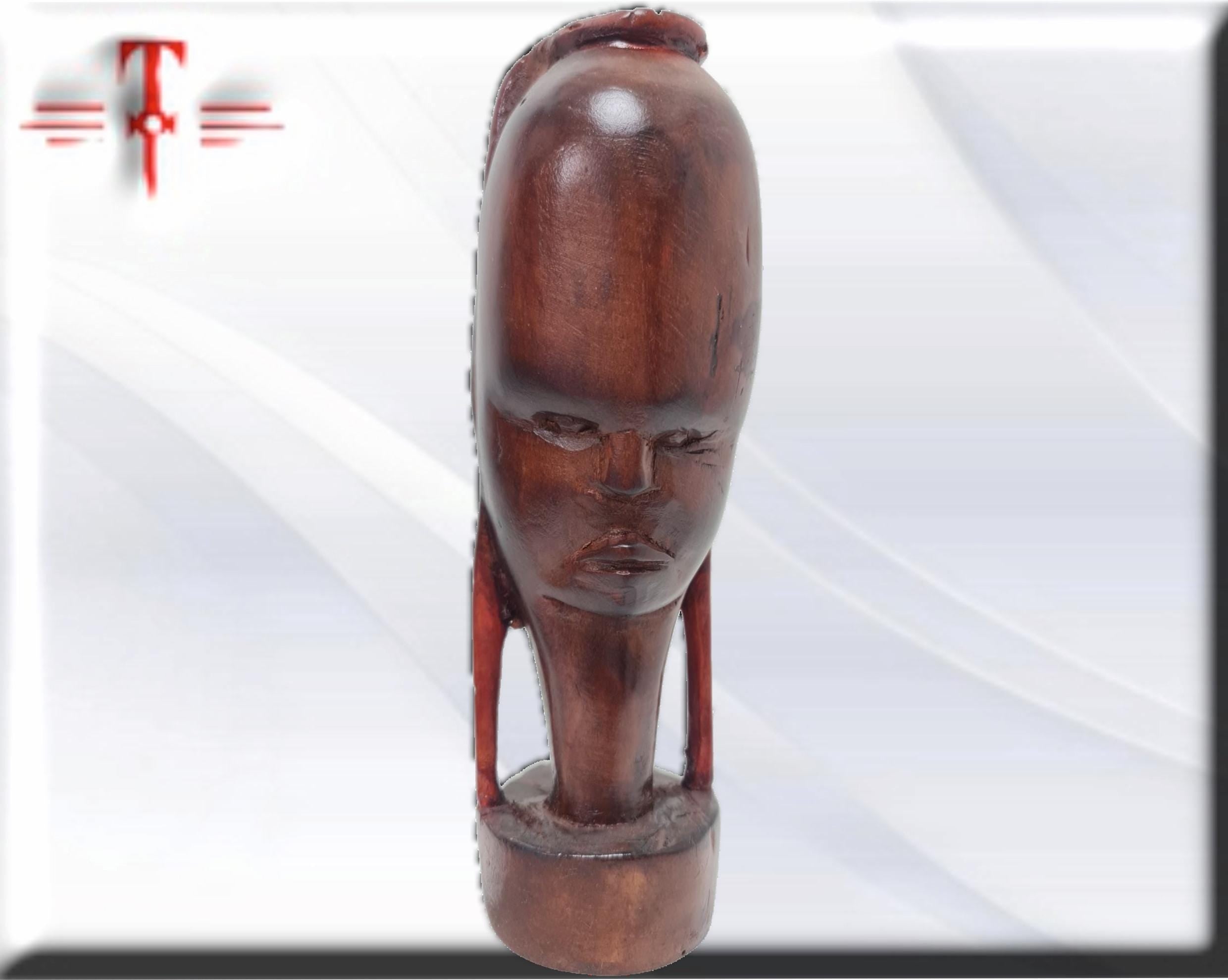 Busto de Guerrera Africana en Madera - Escultura Tribal de Malí (21 cm) - Imagen 2