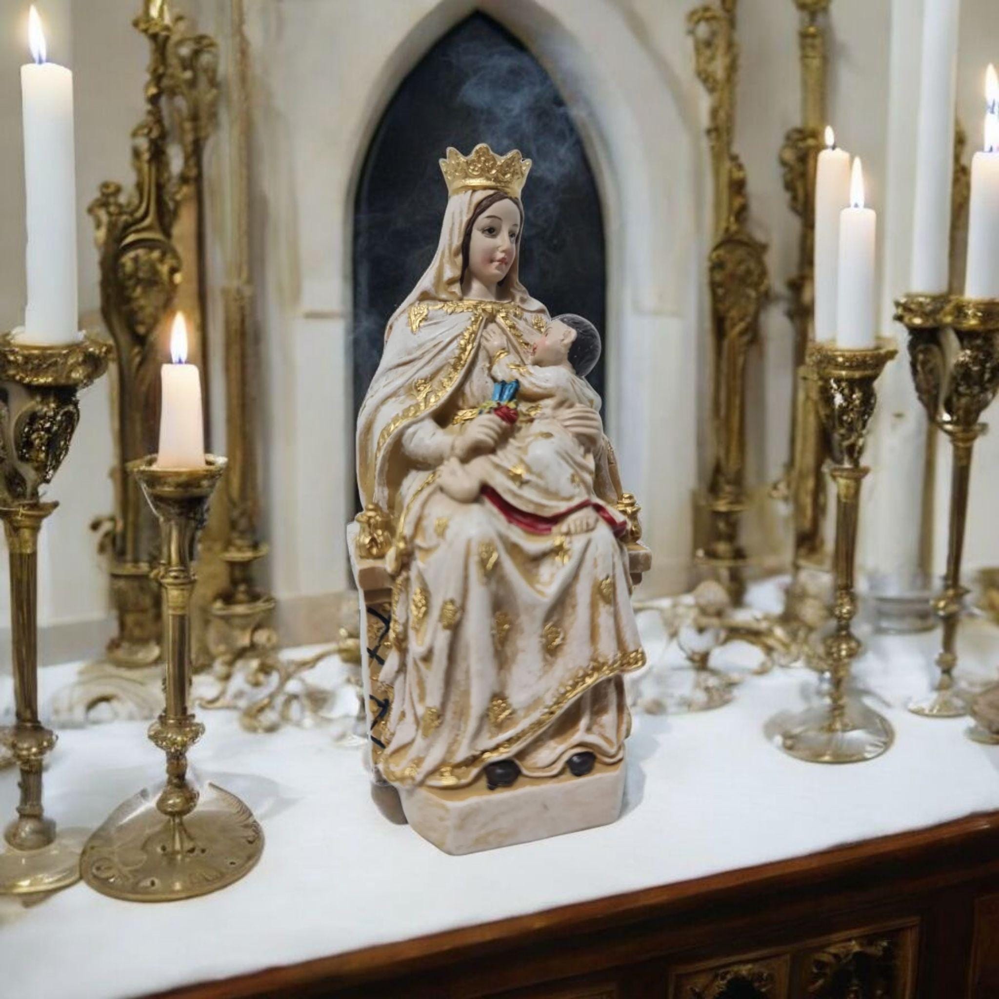 Figura de la Virgen de la Alegría en Resina Premium – 15 cm , productos Religiosos