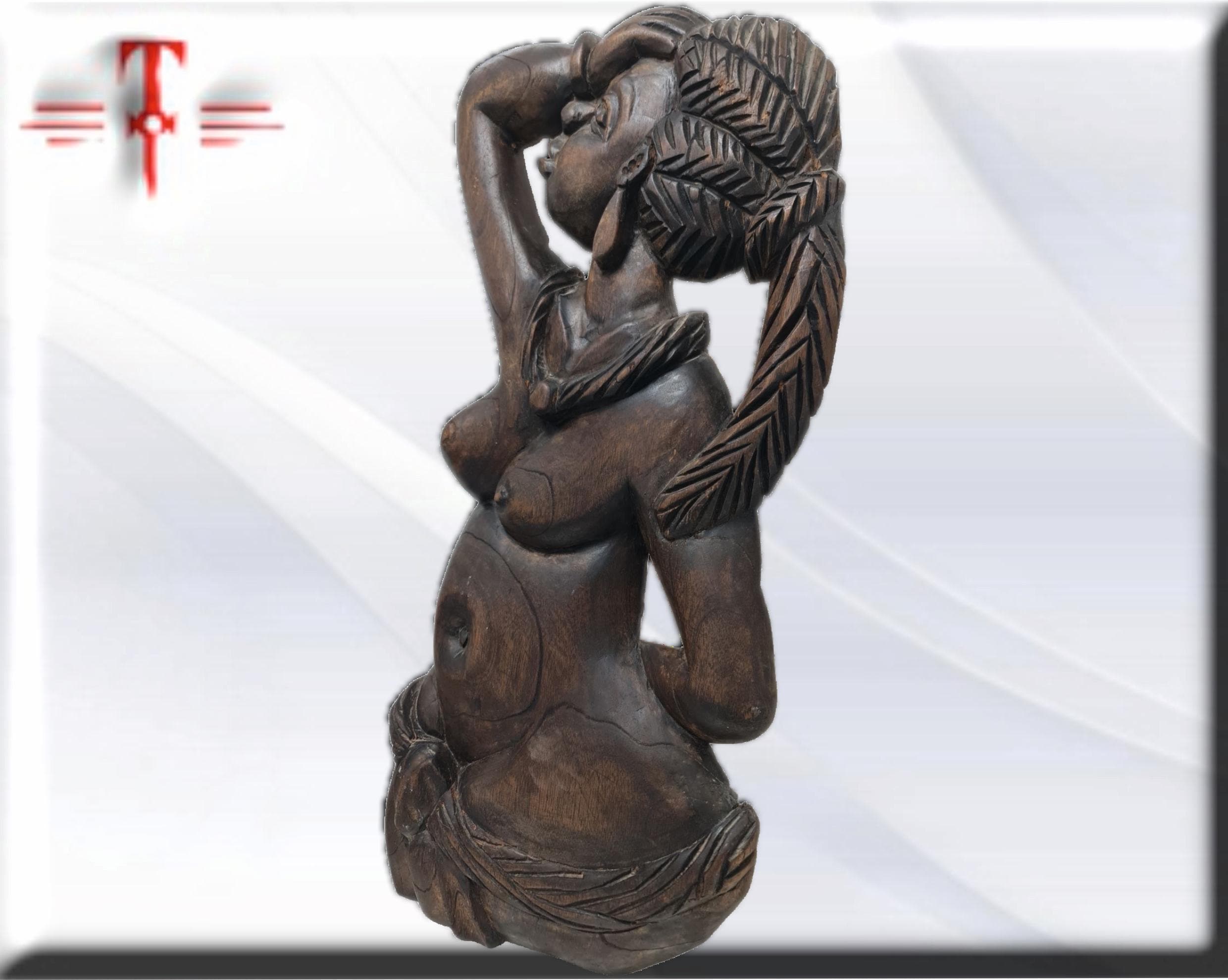 Escultura Art Déco Mujer Africana – Exclusiva Pieza Vintage Hecha a Mano (64x30 cm) - Imagen 4