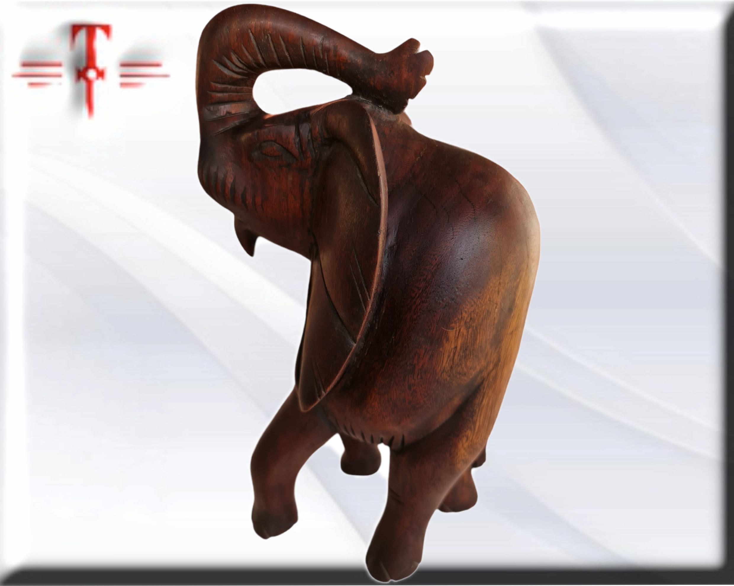 Talla de madera Elefante Africano , hecho artesanalmente en Benín - Imagen 5