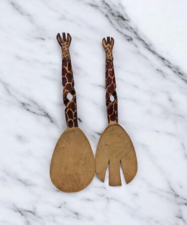 juego de ensalada de madera con animales ,Arte africano , Galería de Arte , antigüedad , Artesanía africana