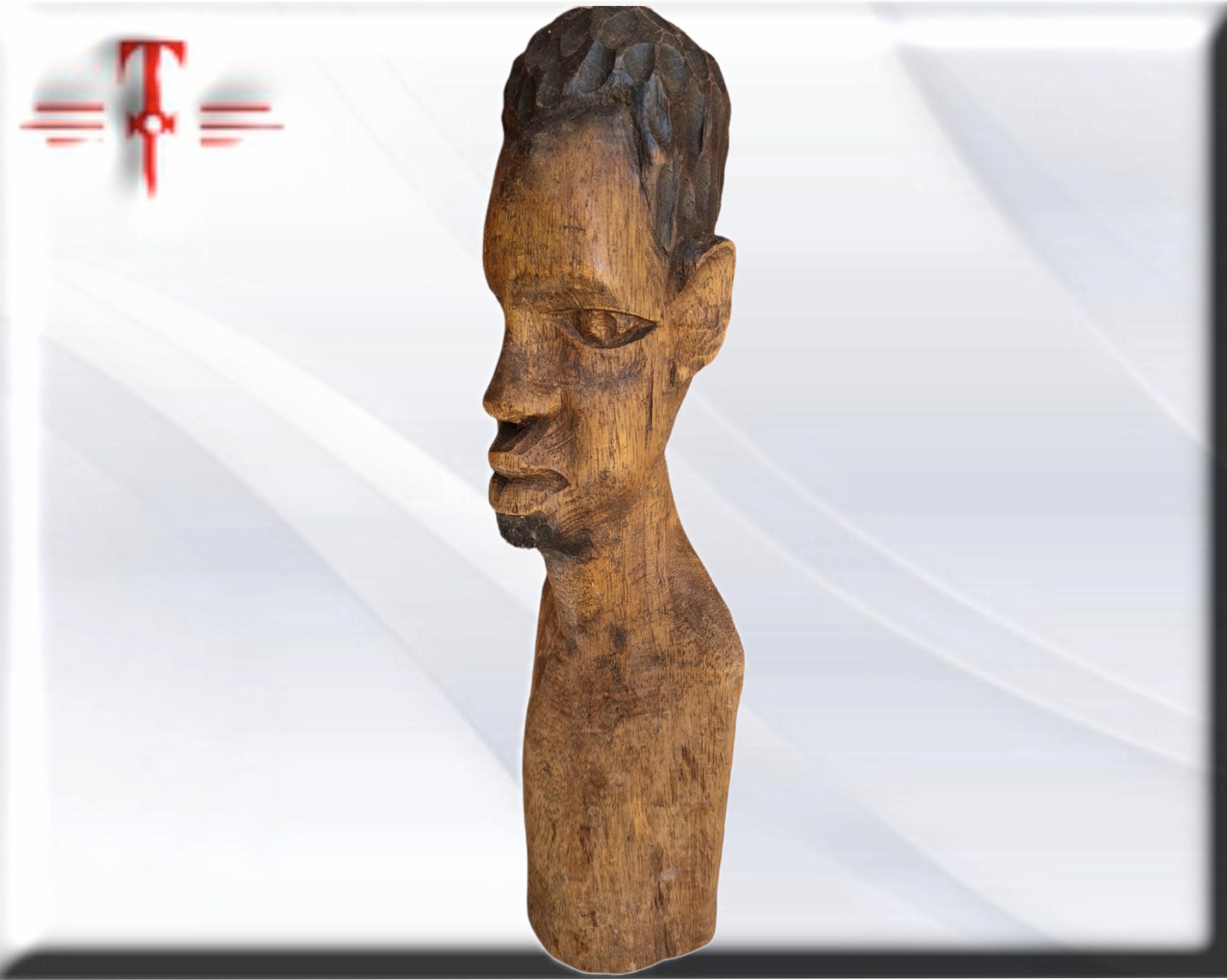 Busto de Hombre Africano de Malí en Madera Tallada (Siglo XX) - Imagen 2