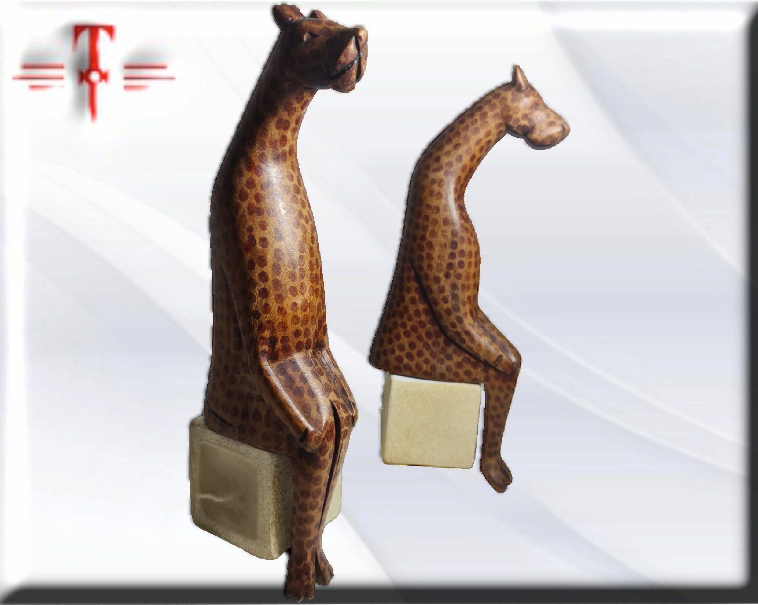 Pareja Tallas Girafa para estante , arte tribal africano hecho a mano - Imagen 4