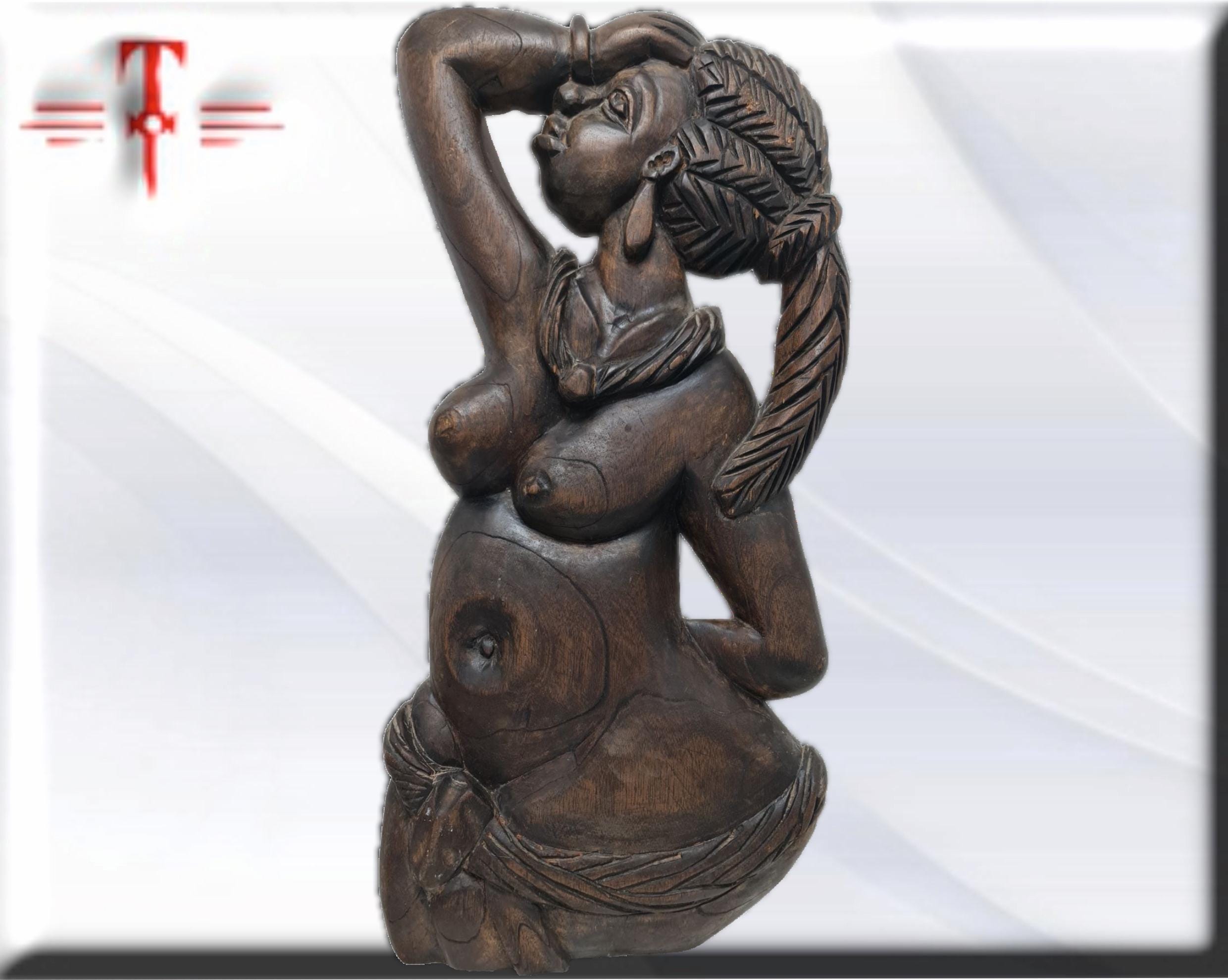 Escultura Art Déco Mujer Africana – Exclusiva Pieza Vintage Hecha a Mano (64x30 cm) - Imagen 2