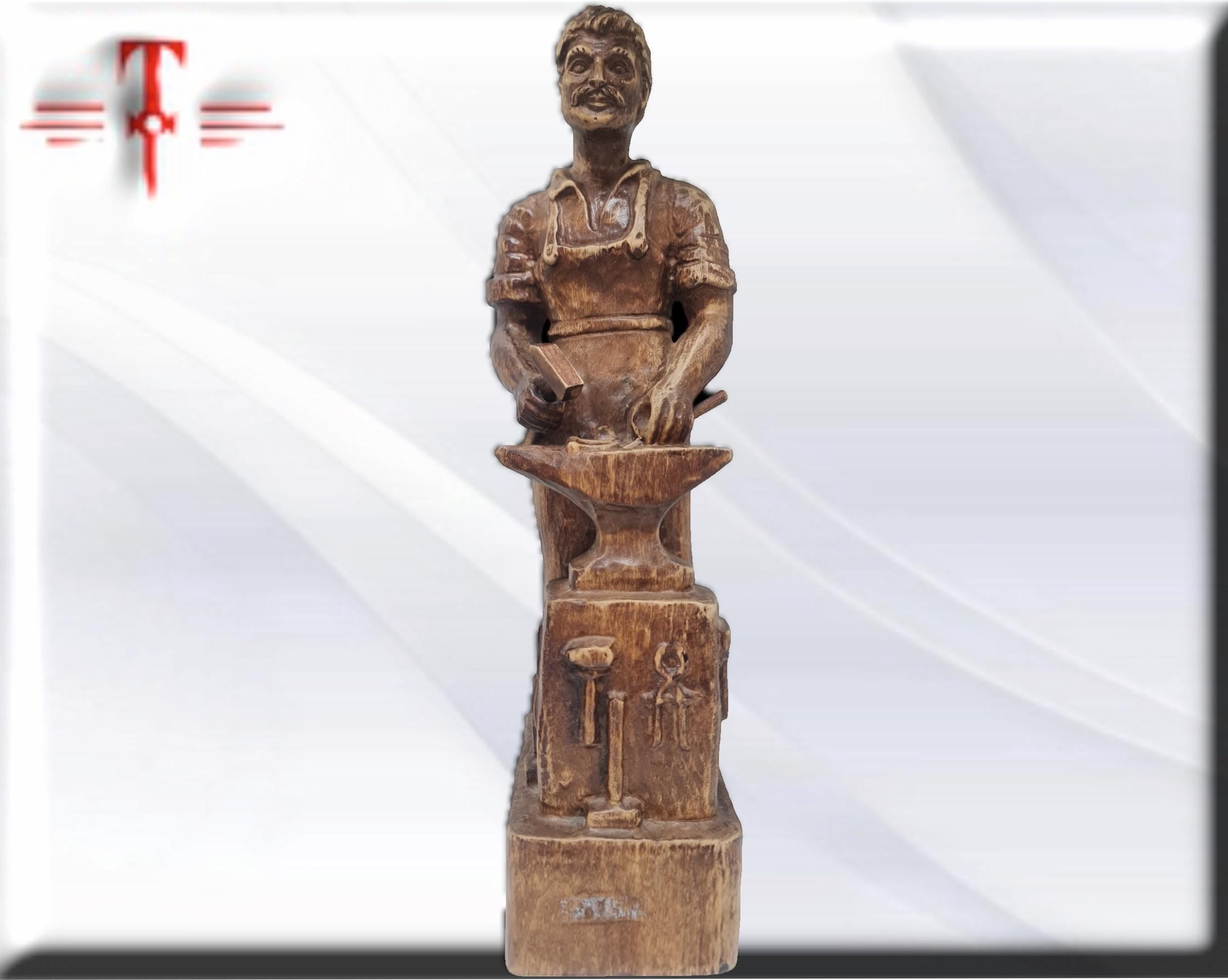 Estatua Herrero tallado a mano 42cm Hand-carved blacksmith statue 42cm - Image 8