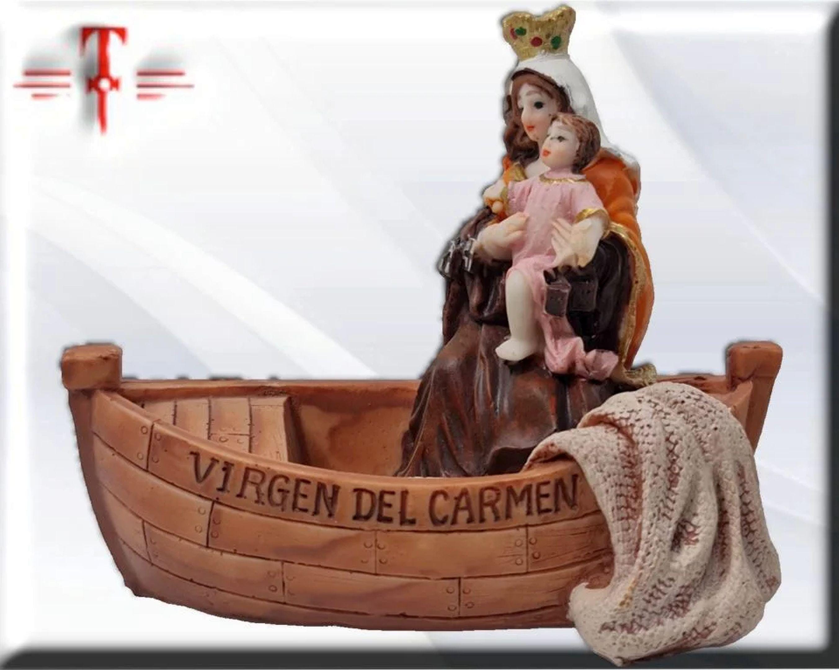 Figura de la Virgen del Carmen en Barca en Resina (10x12 cm) , productos Religiosos - Image 3