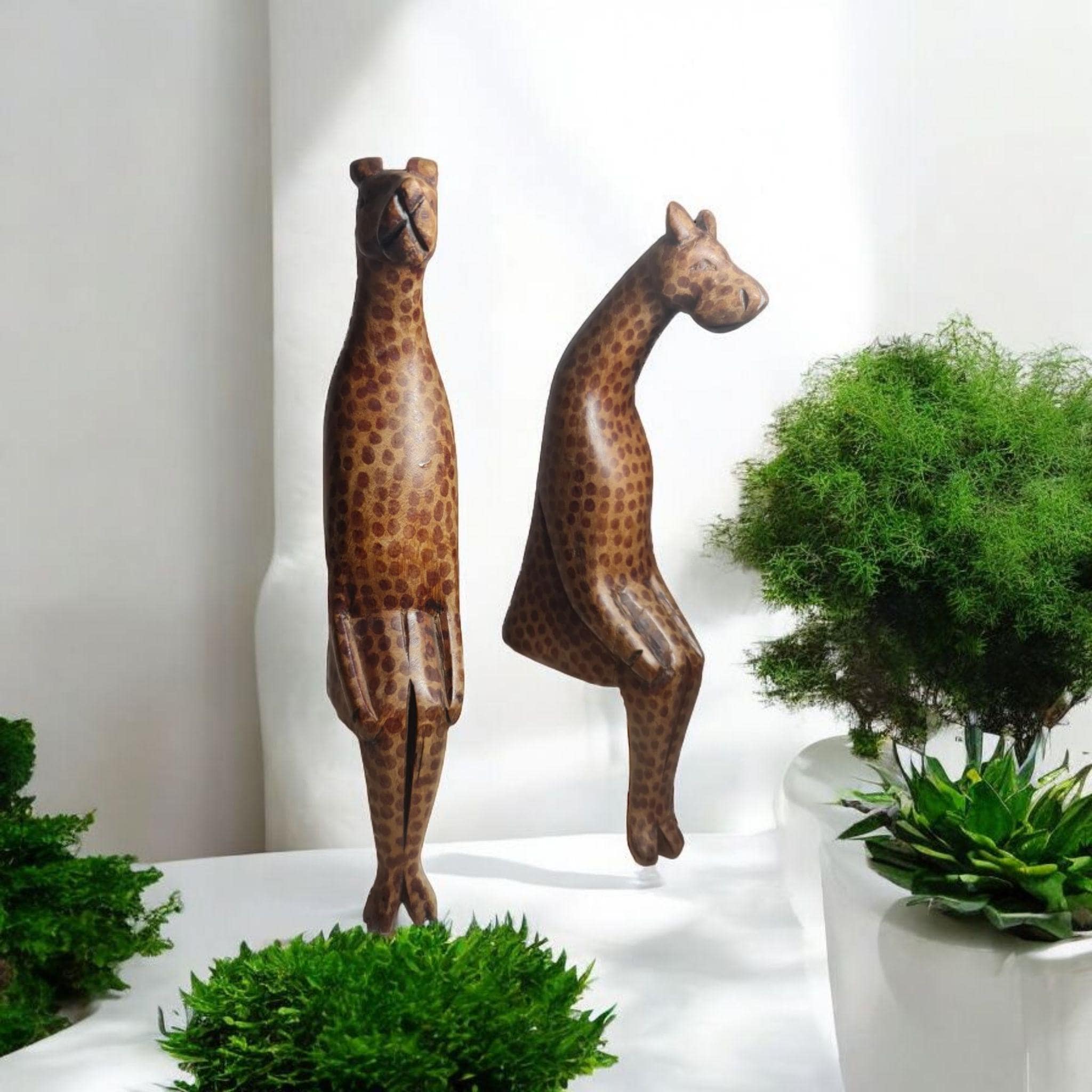 Pareja Tallas Girafa para estante , arte tribal africano hecho a mano