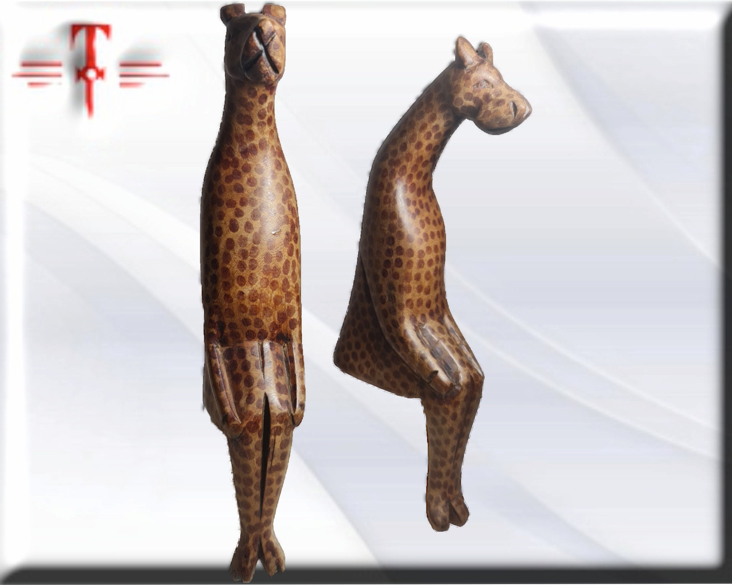 Pareja Tallas Girafa para estante , arte tribal africano hecho a mano - Imagen 3