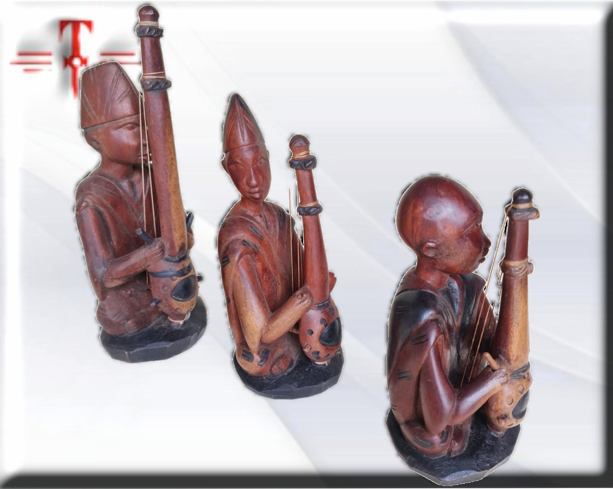 Trio Músicos Tribal madera hecho a mano , arte Africano , Galería de arte - Imagen 3