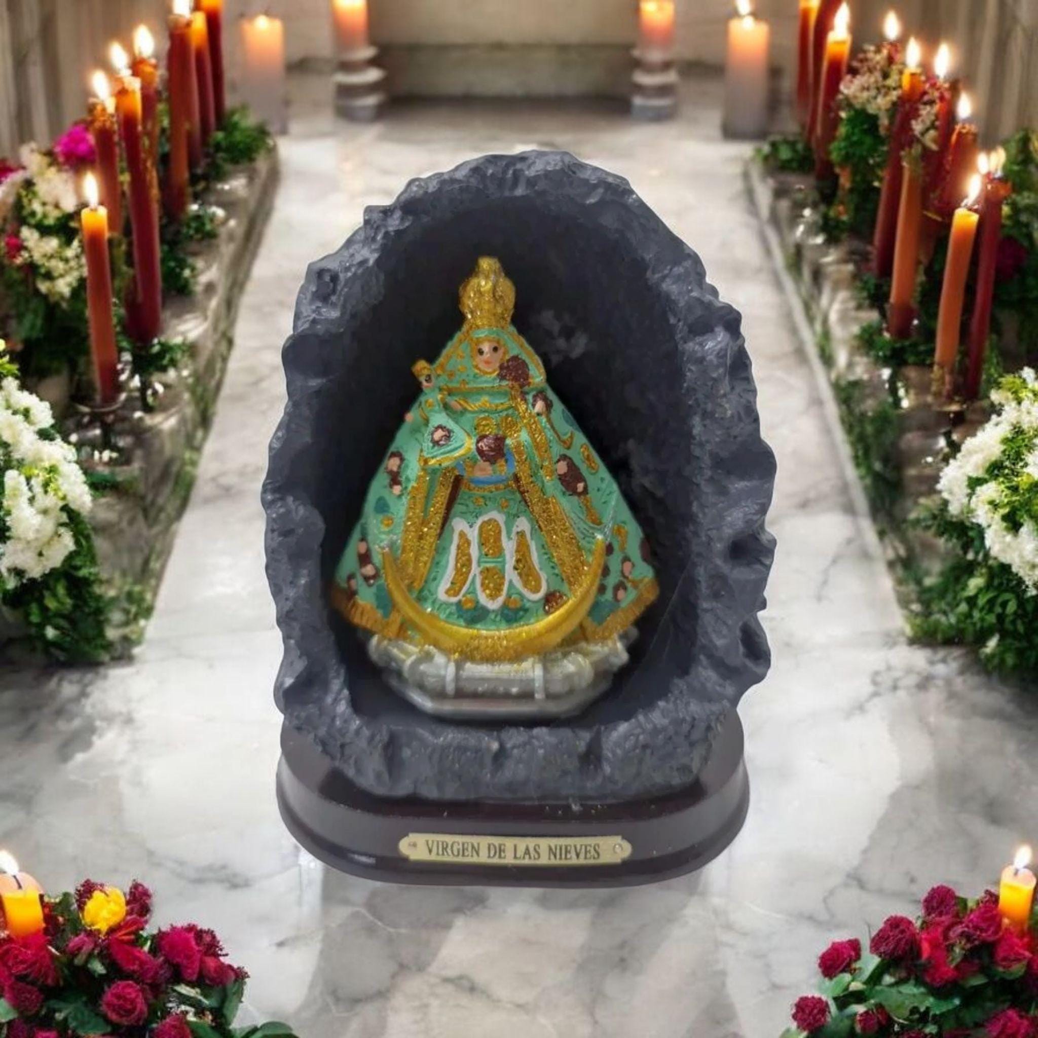 Figura de la Virgen de las Nieves en la Cueva (La Palma) en Resina – 12 cm , productos Religiosos
