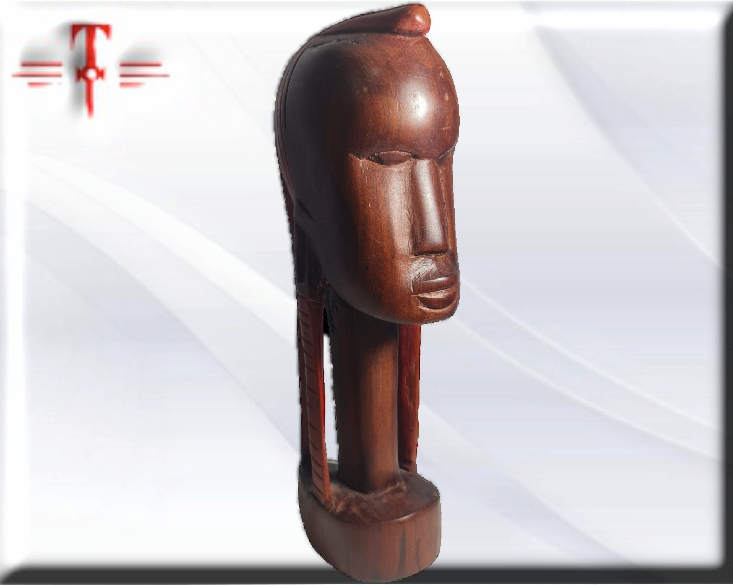 Busto de Guerrera Africana en Madera Tallada - Arte Tribal de Malí - Imagen 3