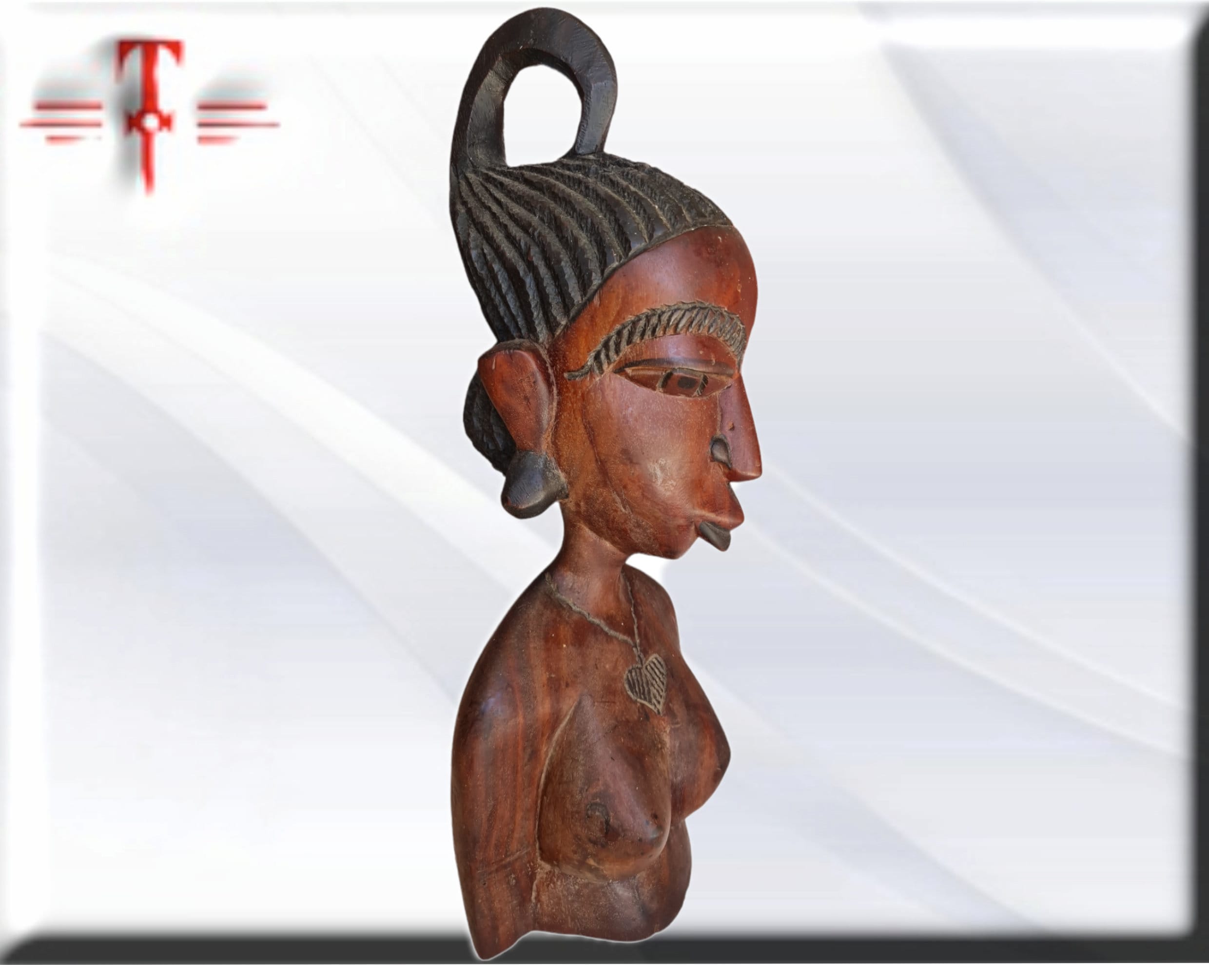 Escultura Busto de Mujer Africana (Mali) – Gran Formato del Siglo XX (51 cm / 5.1 kg) - Imagen 3