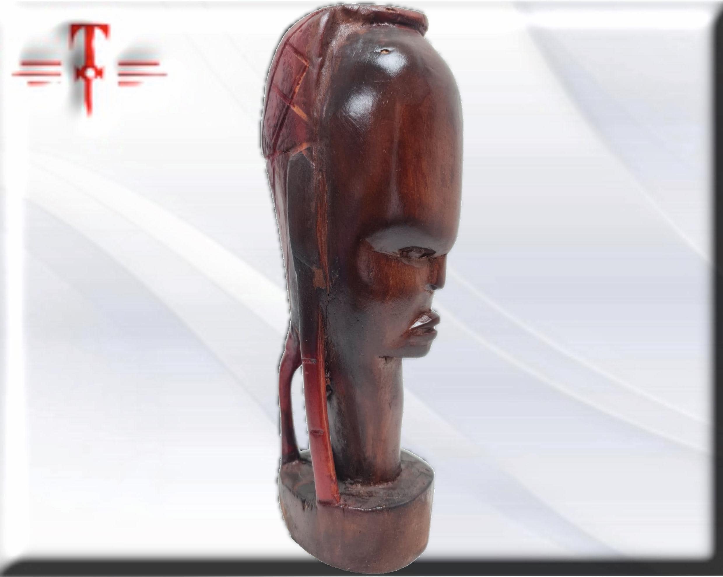 Busto de Guerrera Africana en Madera - Escultura Tribal de Malí (21 cm) - Imagen 3