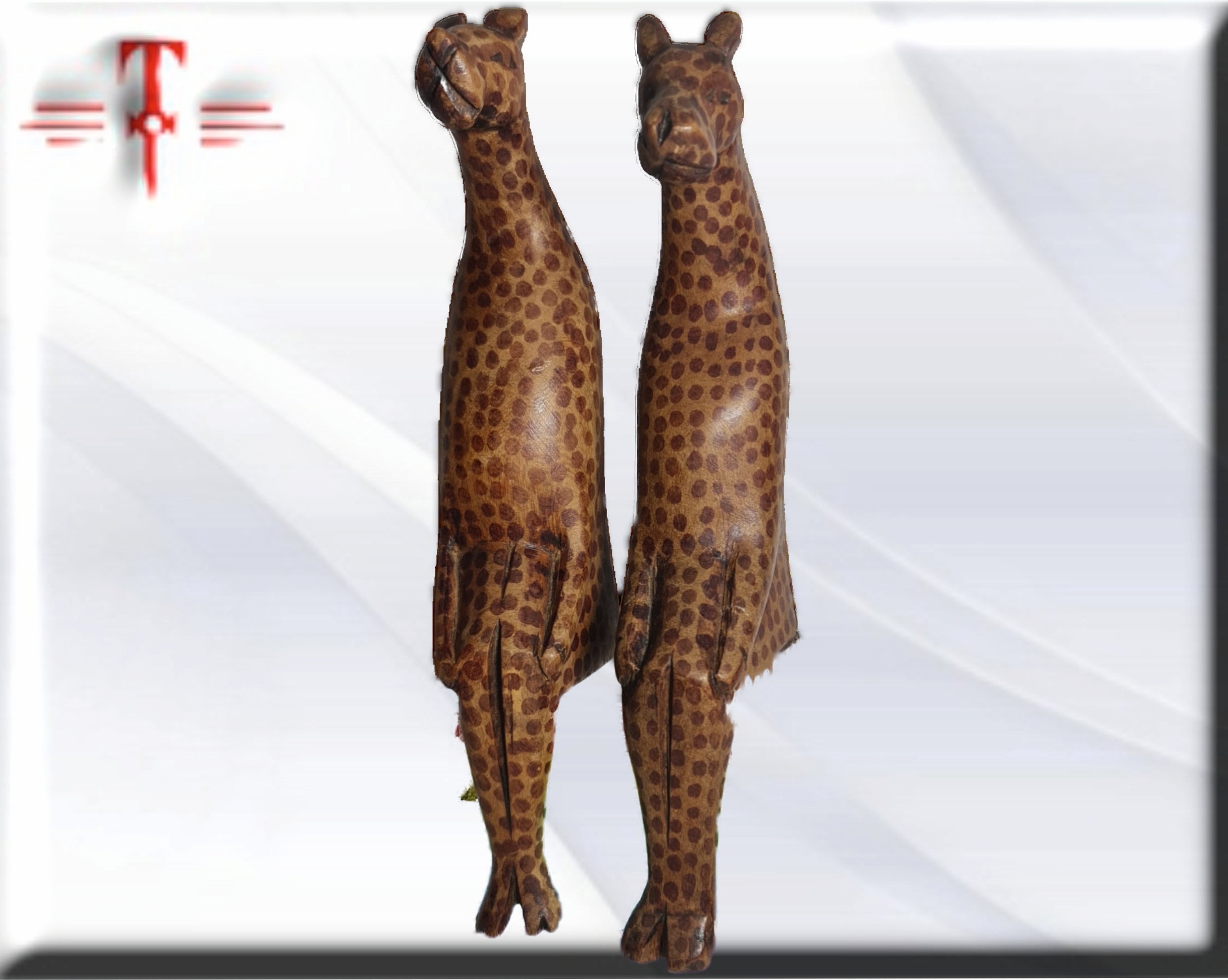 Pareja Tallas Girafa para estante , arte tribal africano hecho a mano - Imagen 2