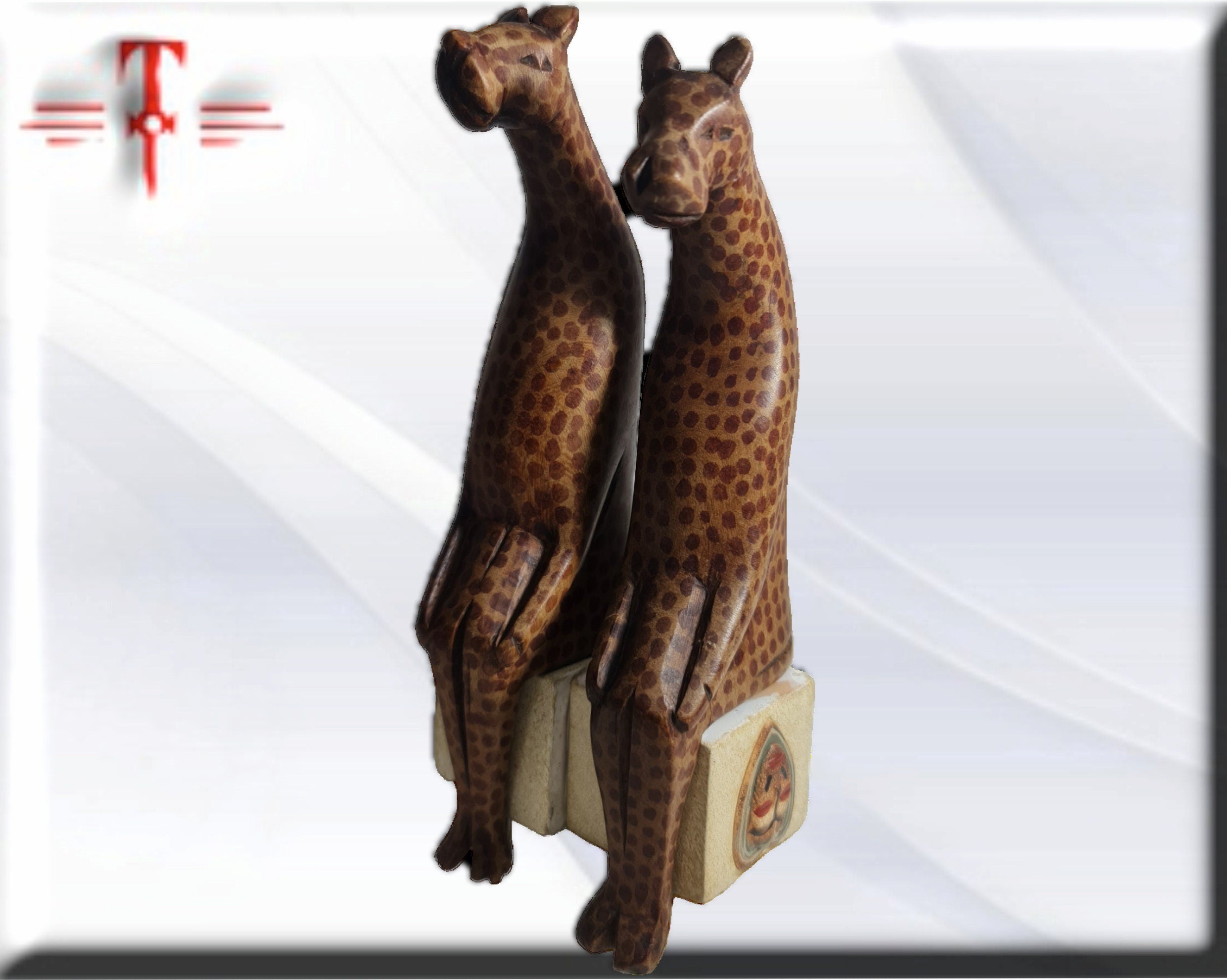 Pareja Tallas Girafa para estante , arte tribal africano hecho a mano - Imagen 5