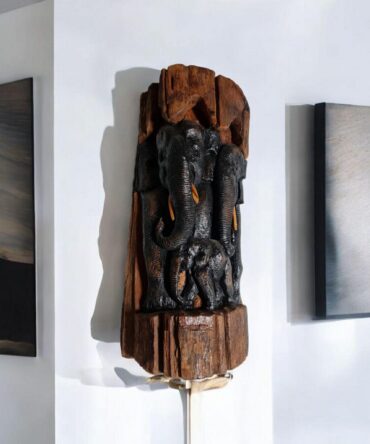 Escultura Talla en madera Familia de elefantes