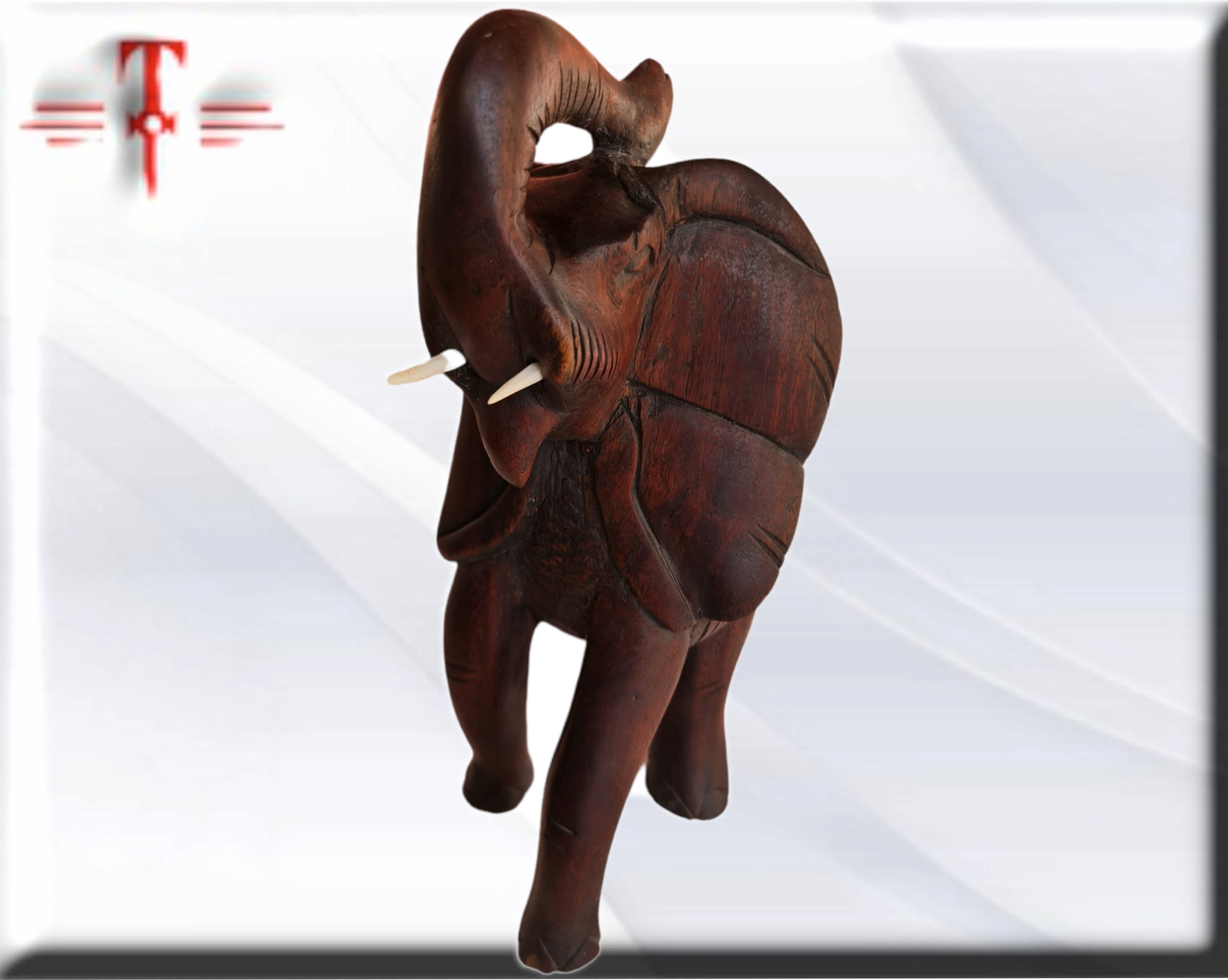 Talla de madera Elefante Africano , hecho artesanalmente en Benín - Imagen 3