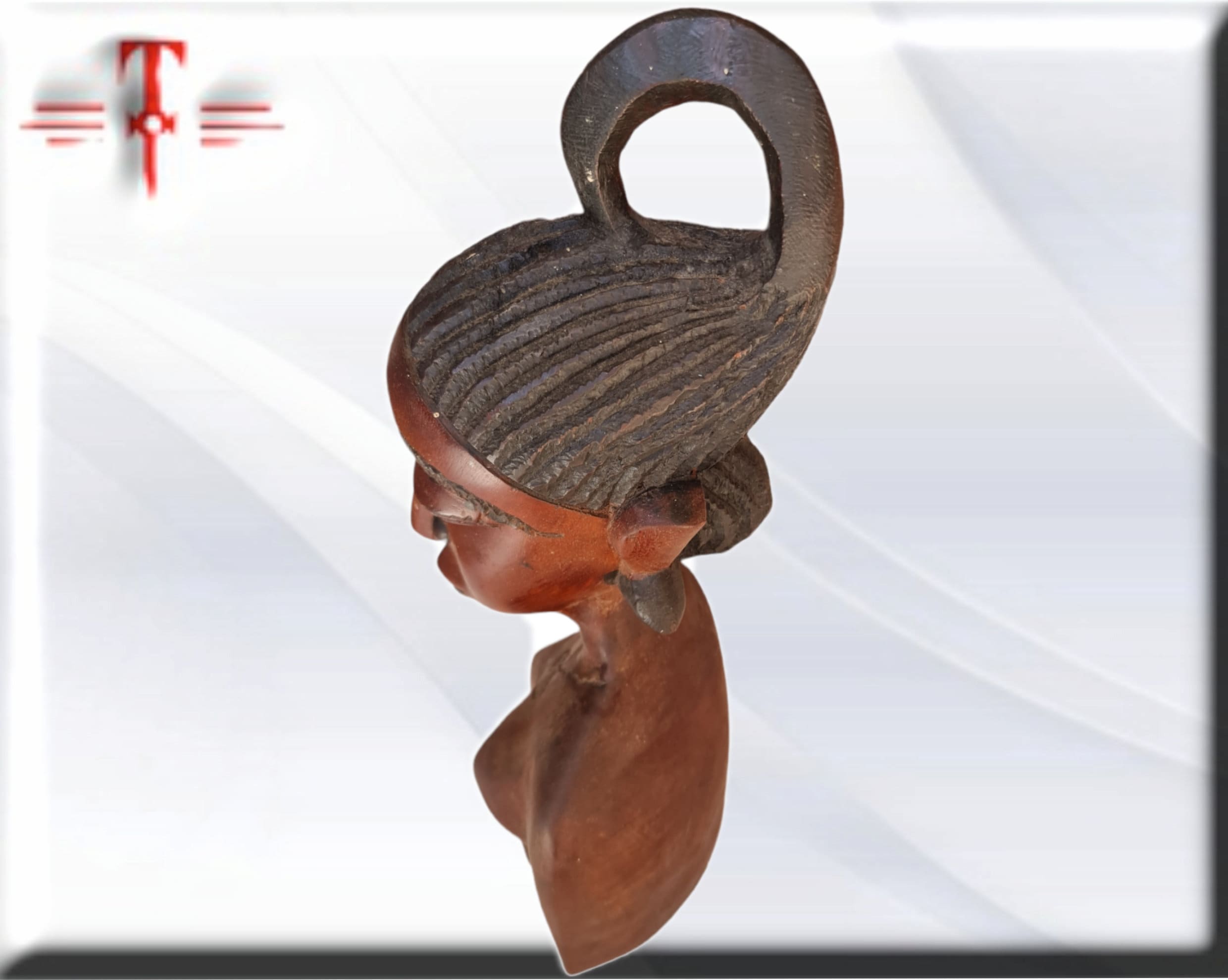 Escultura Busto de Mujer Africana (Mali) – Gran Formato del Siglo XX (51 cm / 5.1 kg) - Imagen 4